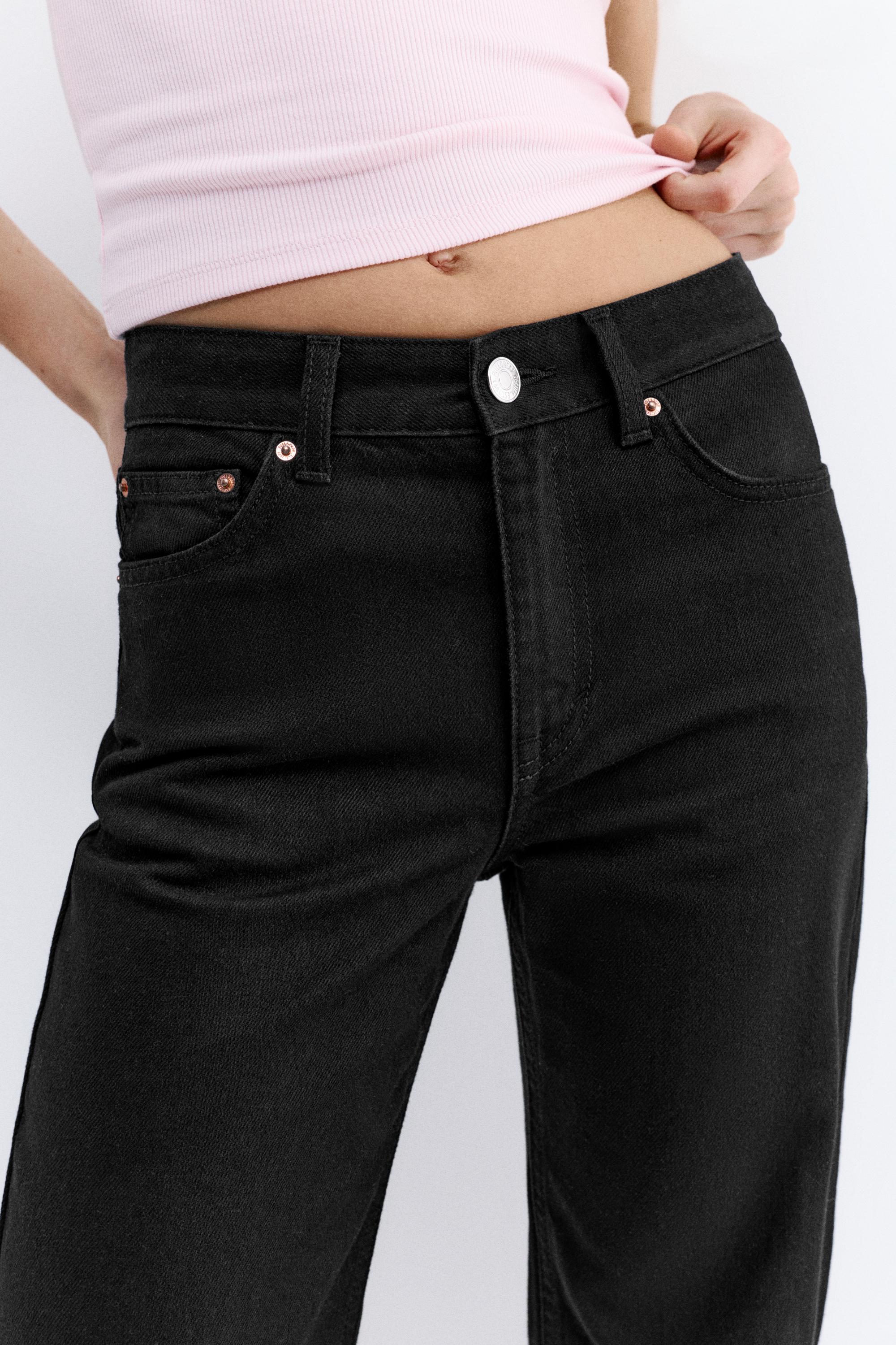 High-waist wide straight-leg jeans — Black marl