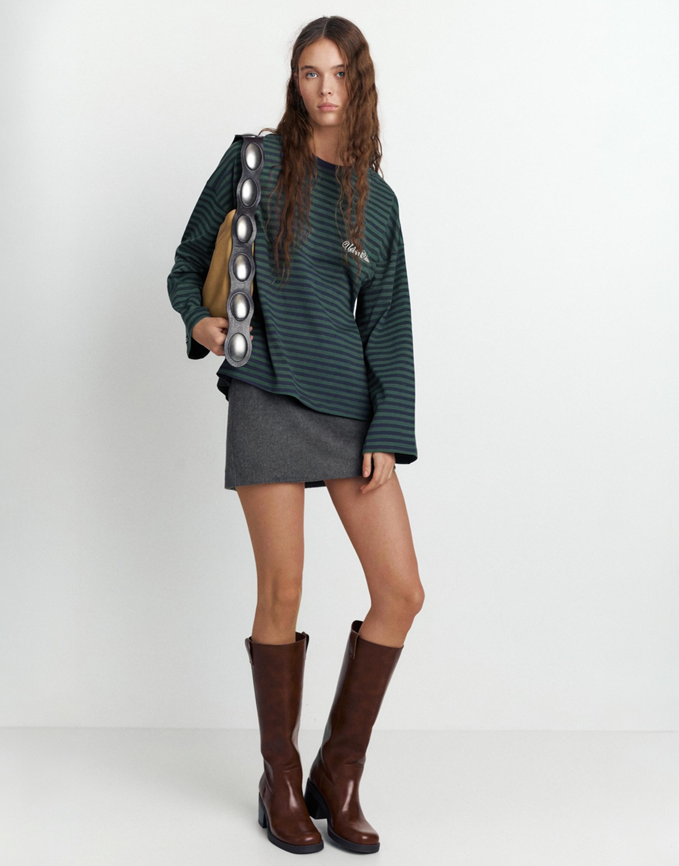 Yazılı çizgili uzun kollu t-shirt - Görsel 34