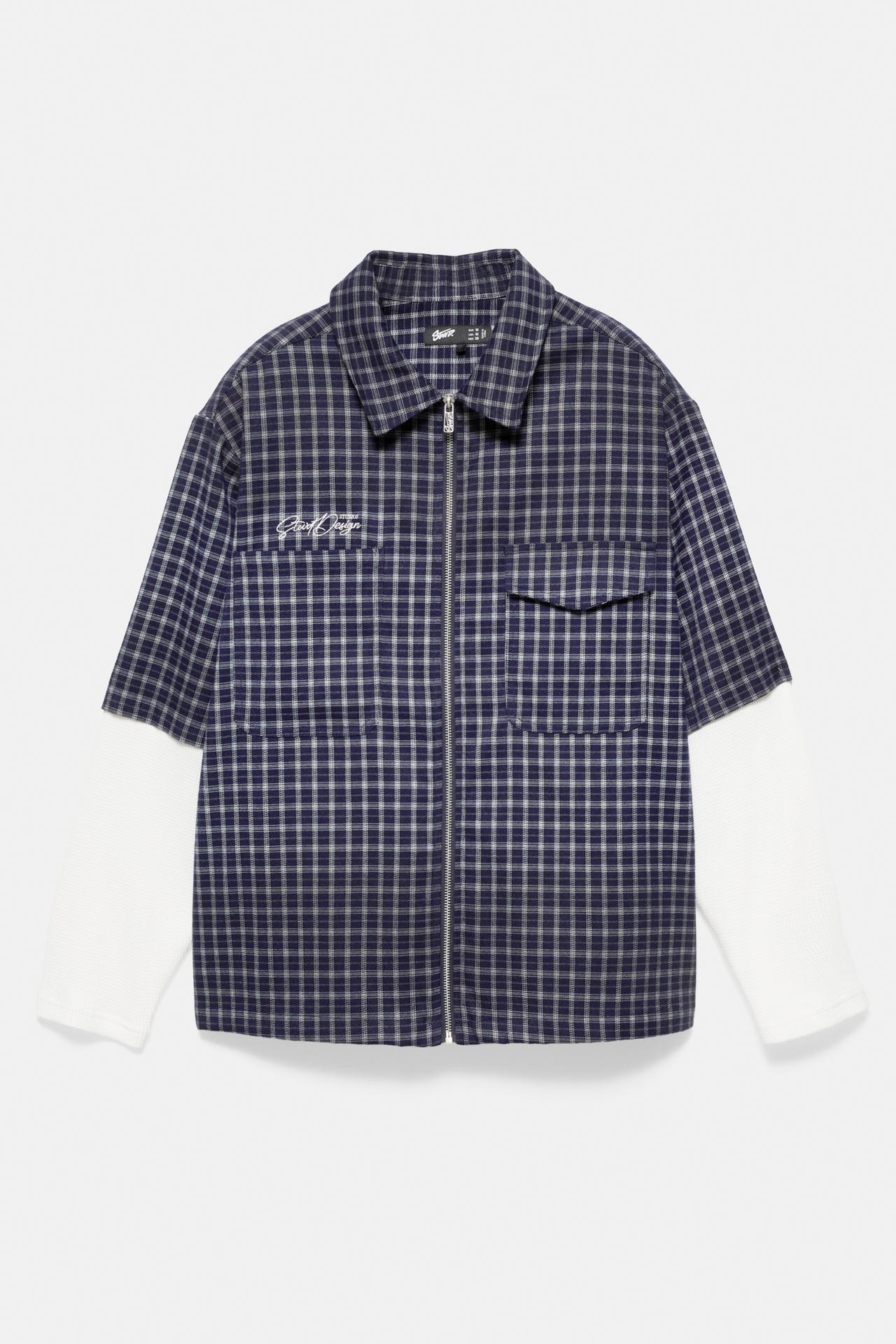 Double sleeve check shirt — Blue