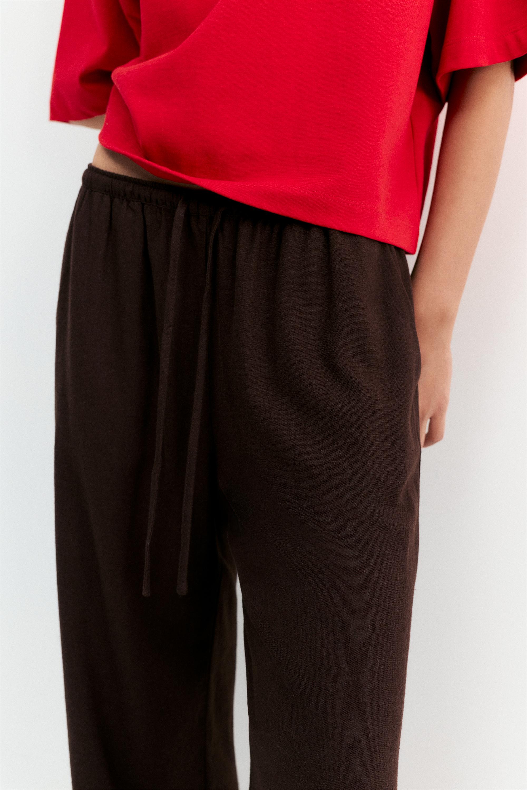 Flowy trousers with linen — Brown