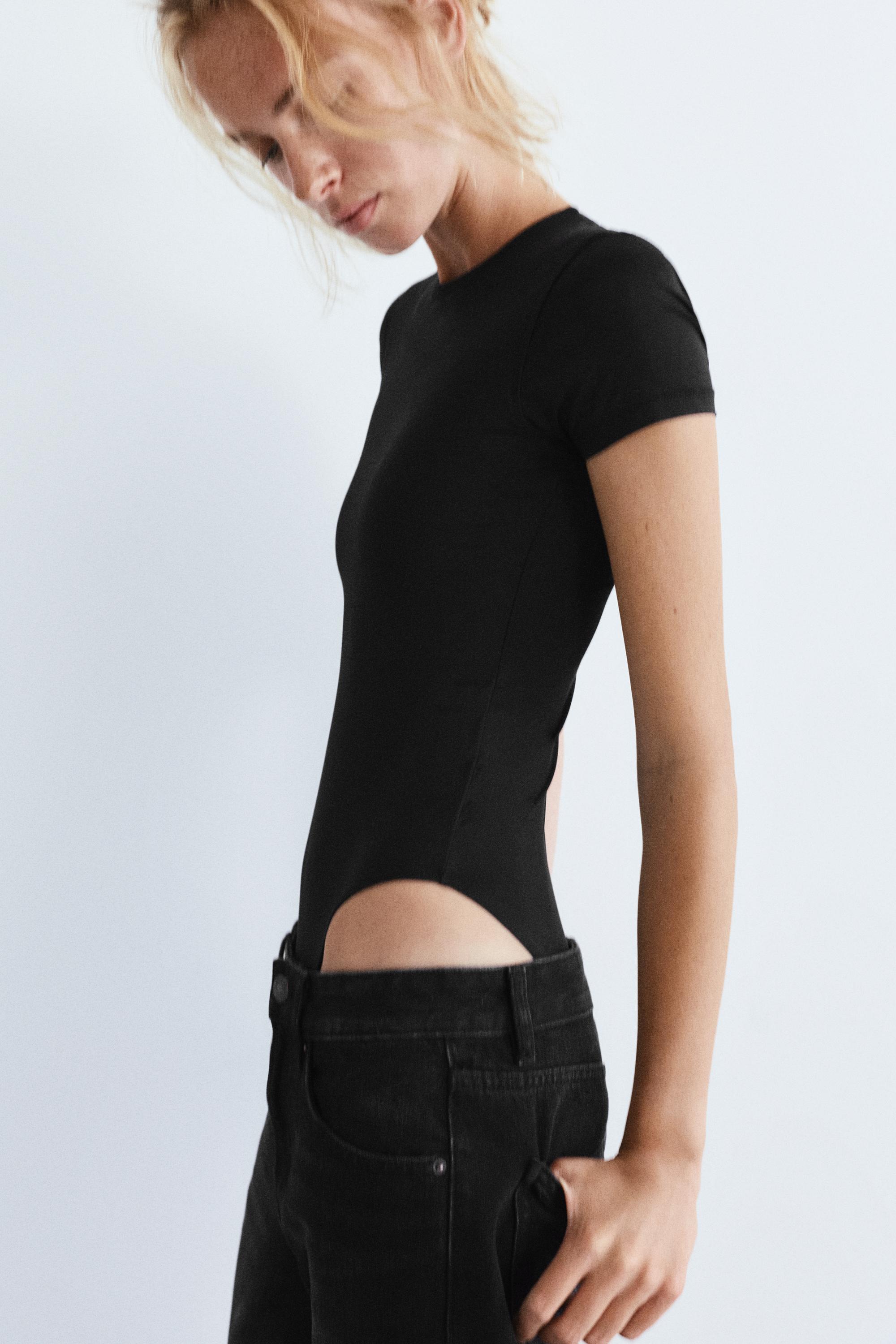 Short sleeve polyamide bodysuit — Black
