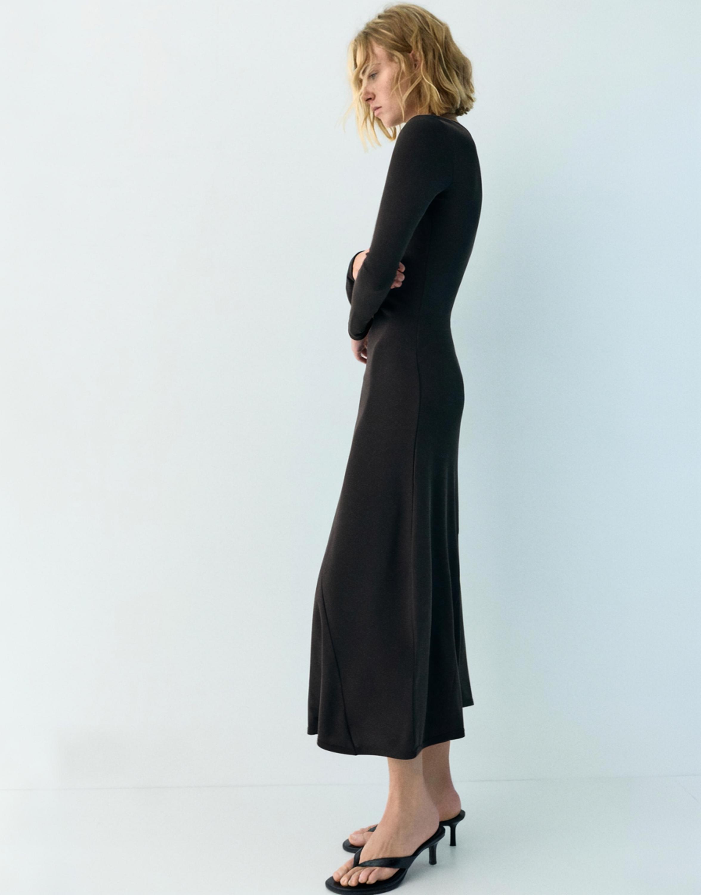 Fluid draped cupro midi dress — Anthracite grey