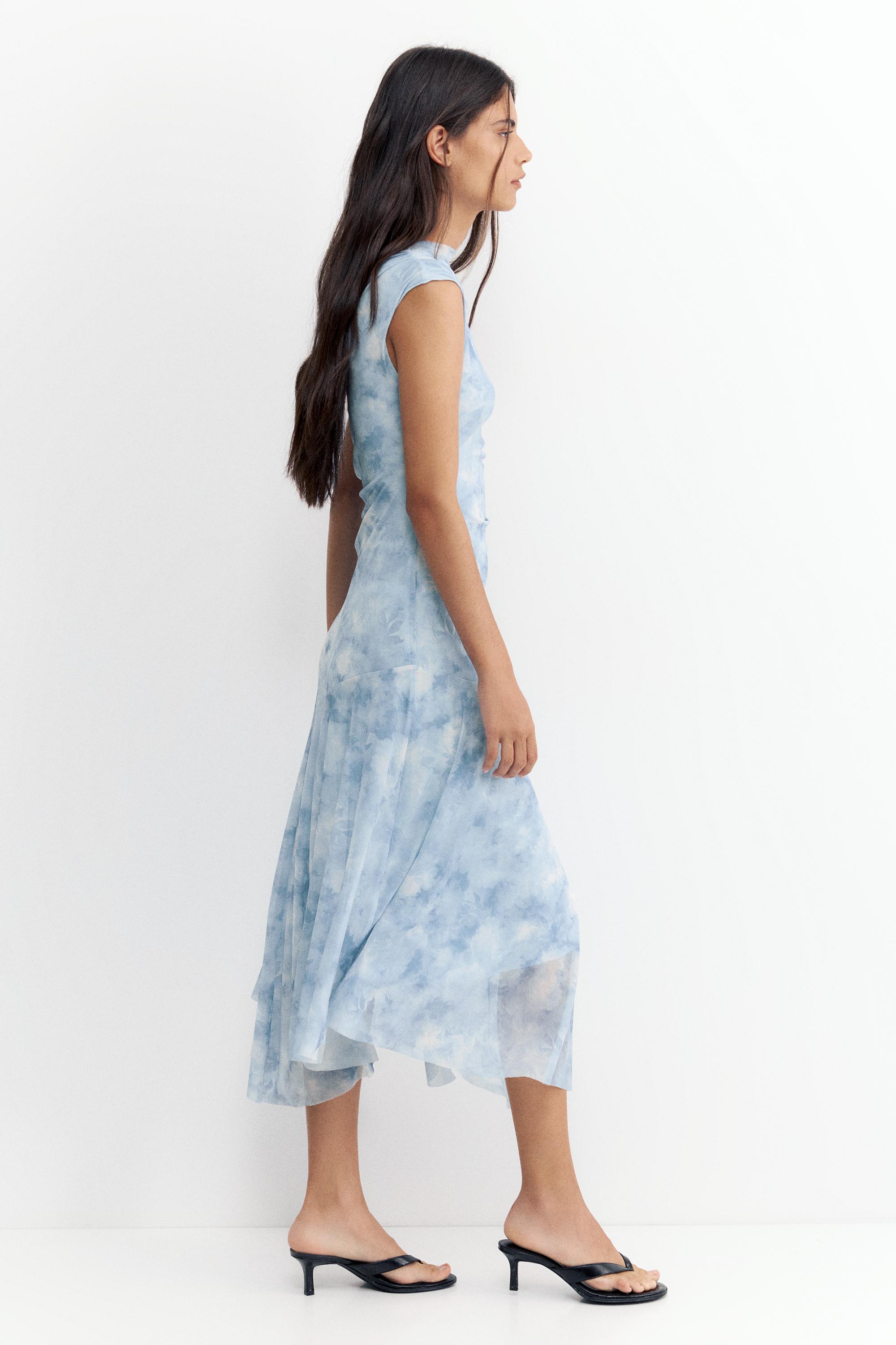 Asymmetric tulle midi dress — Pale blue