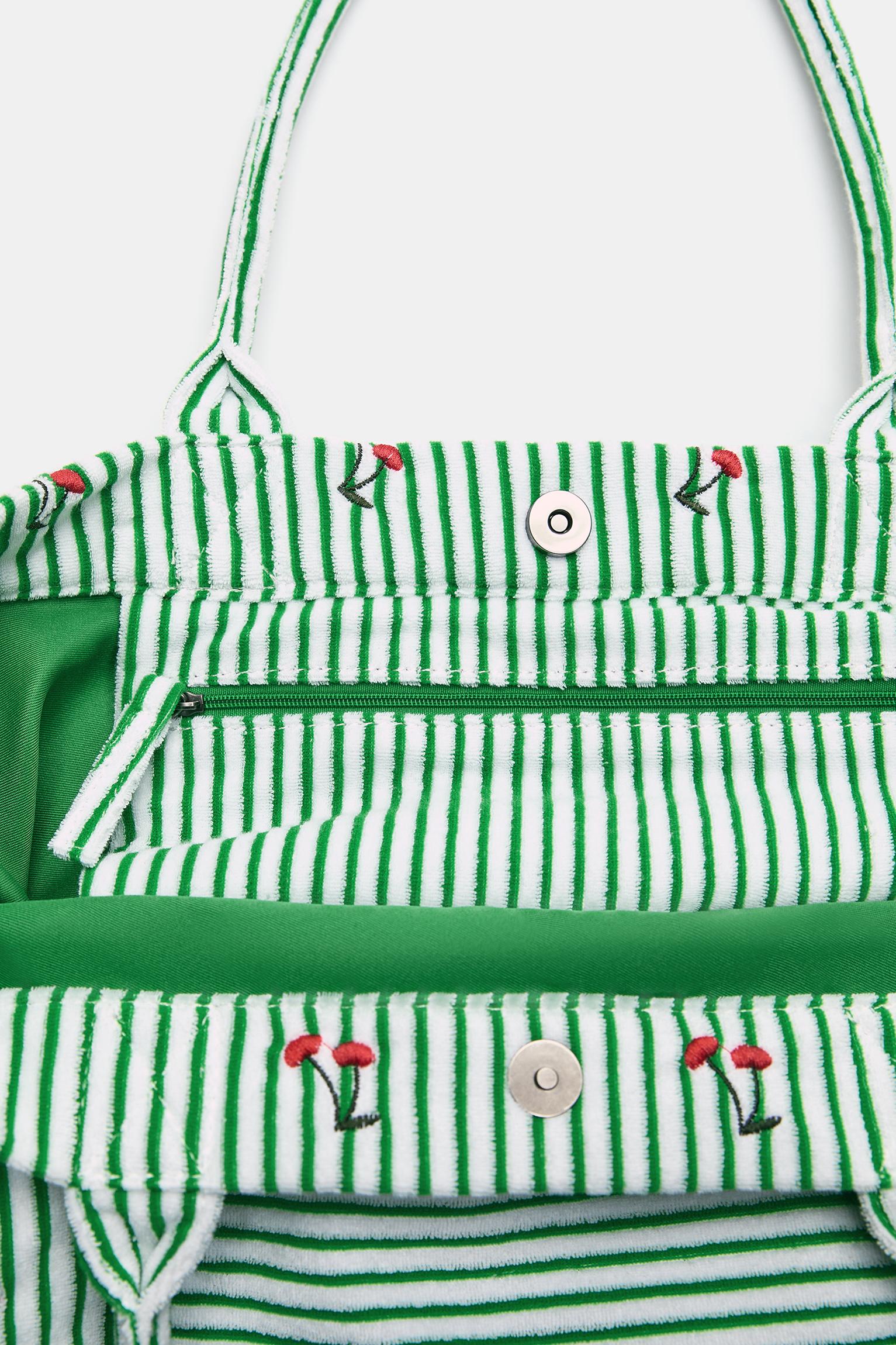 Striped towel shopper bag — Khaki