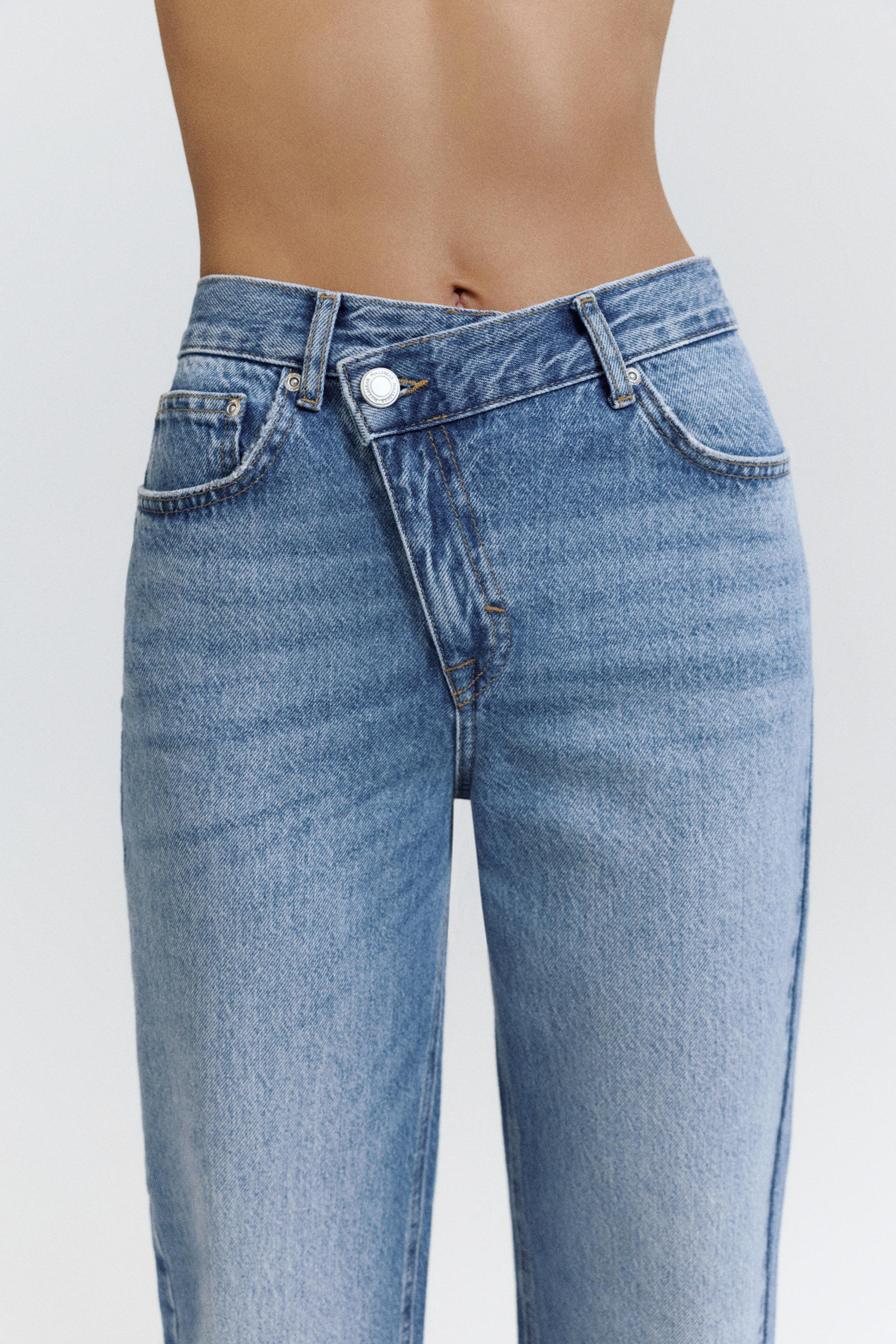 Straight-leg jeans with crossover waistband — Medium blue