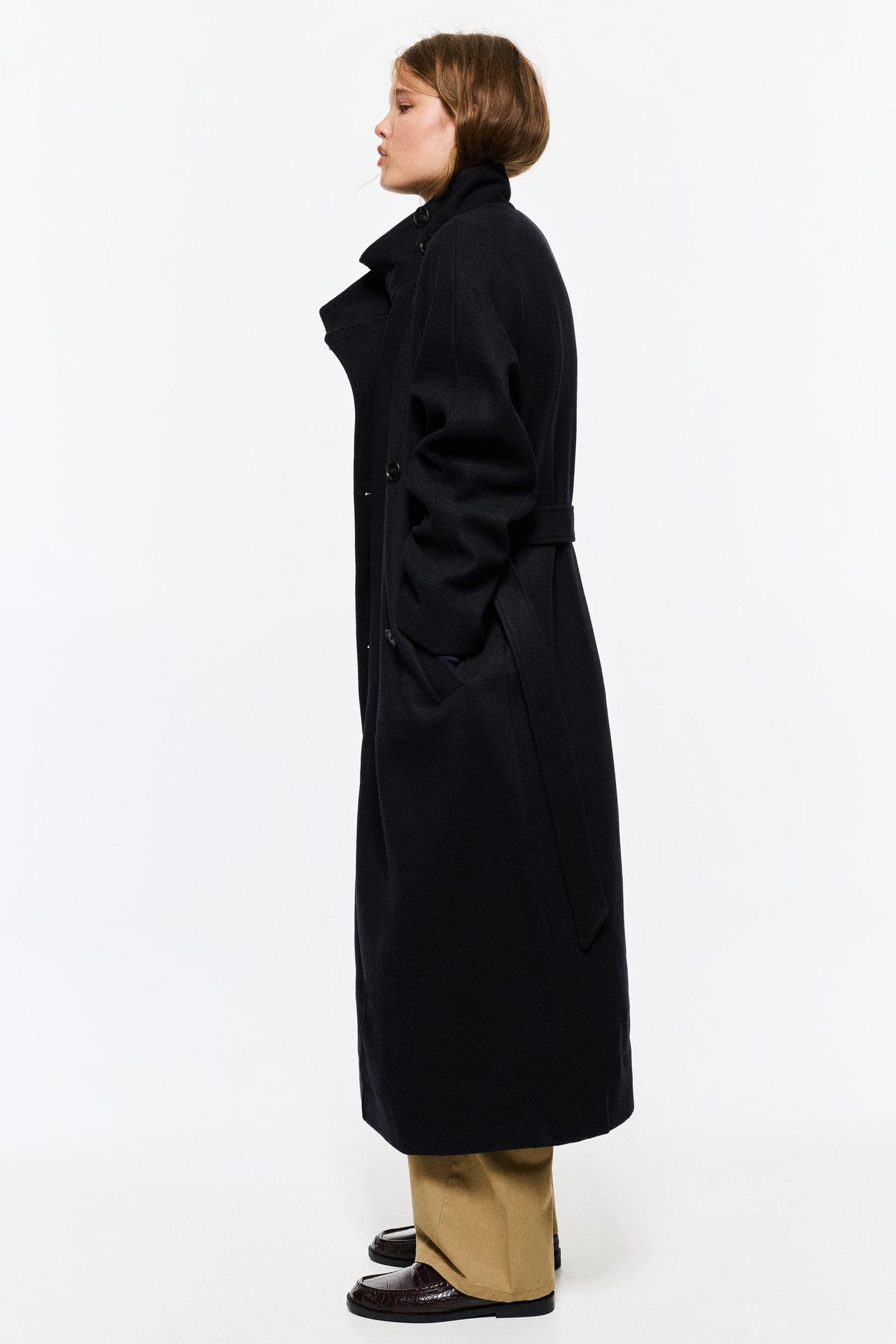 High neck belted coat — Navy