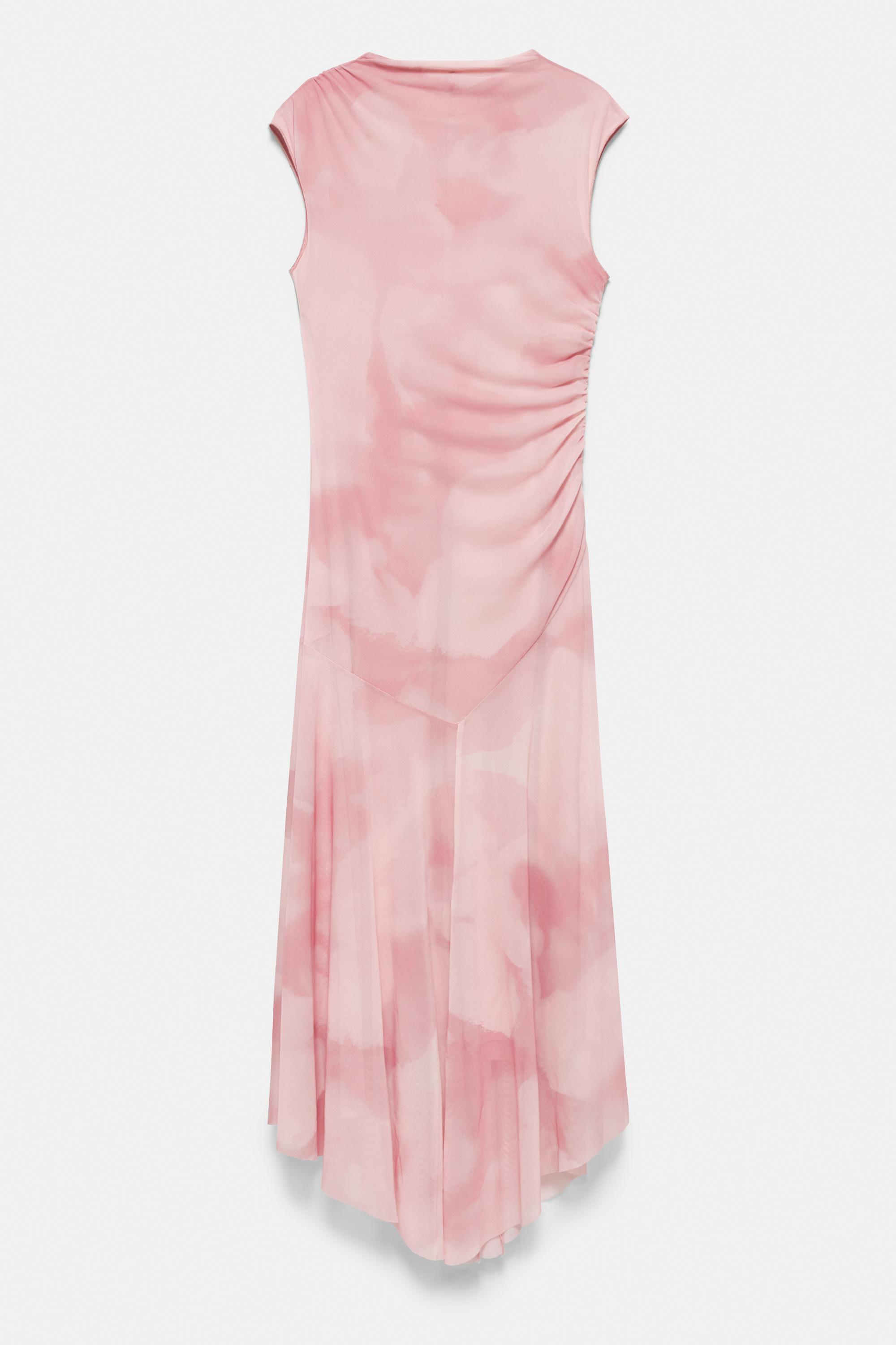 Asymmetric tulle midi dress — Dusty pink