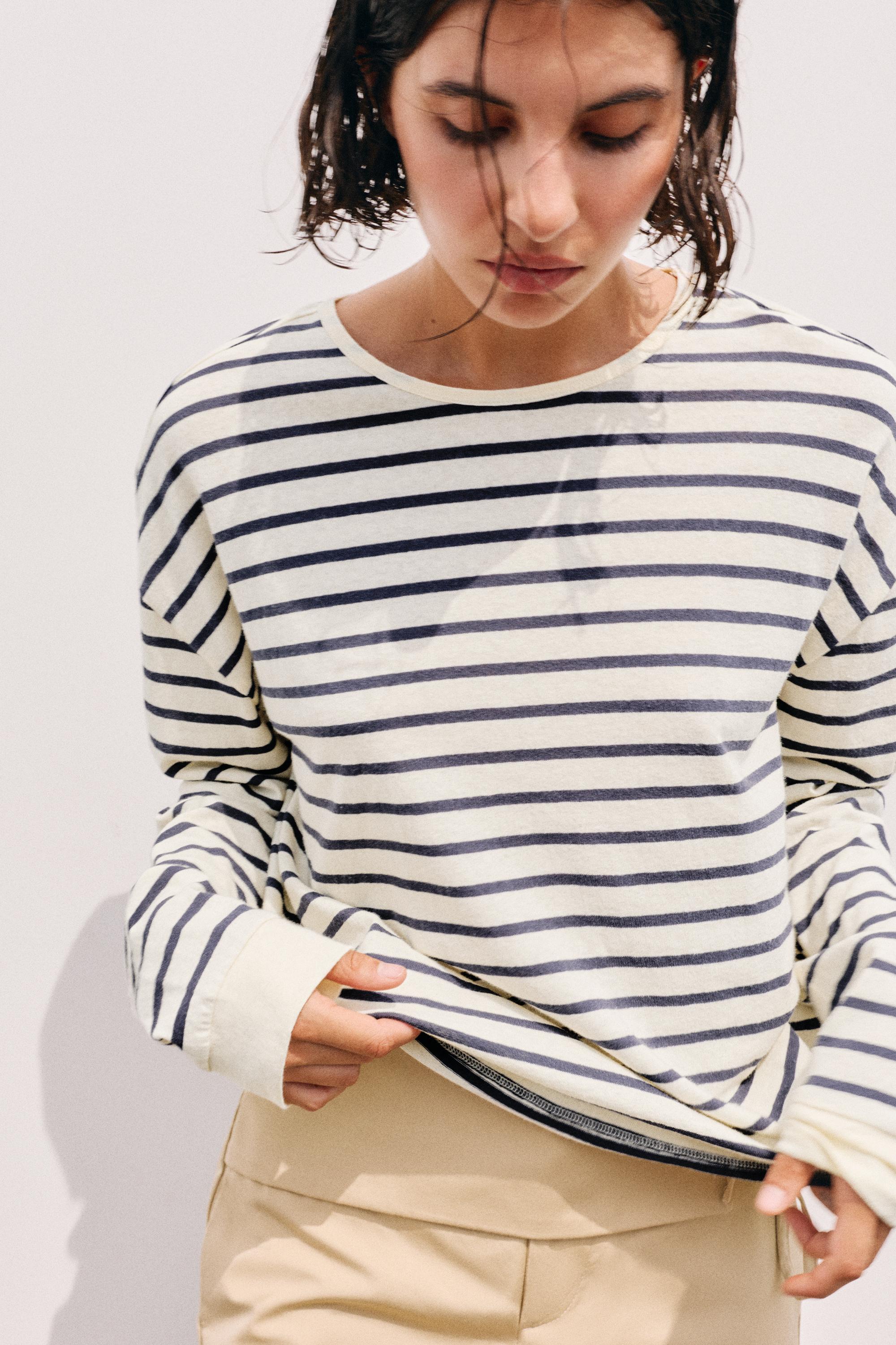 Oversize long sleeve striped T-shirt — Vanilla
