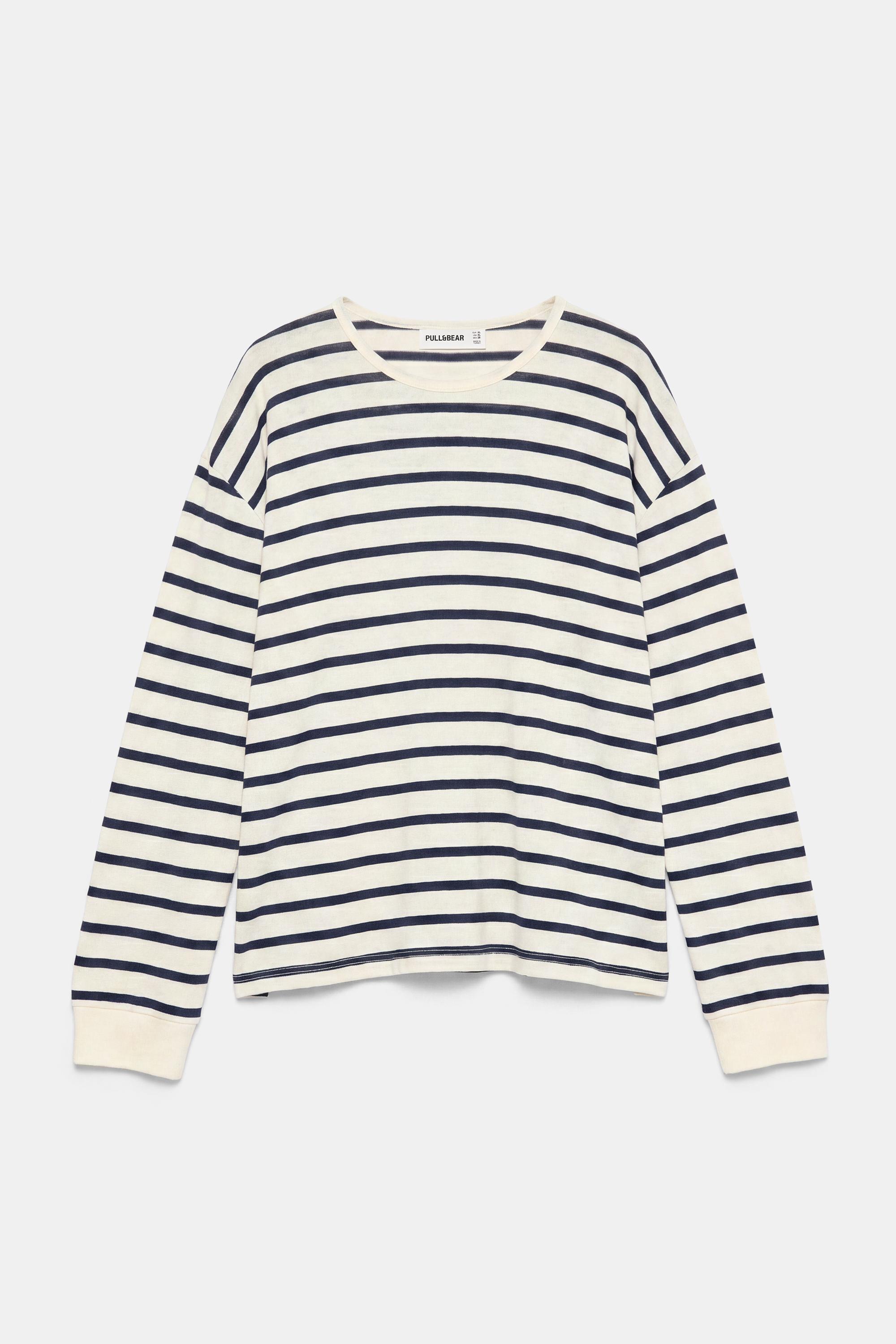 Oversize long sleeve striped T-shirt — Vanilla