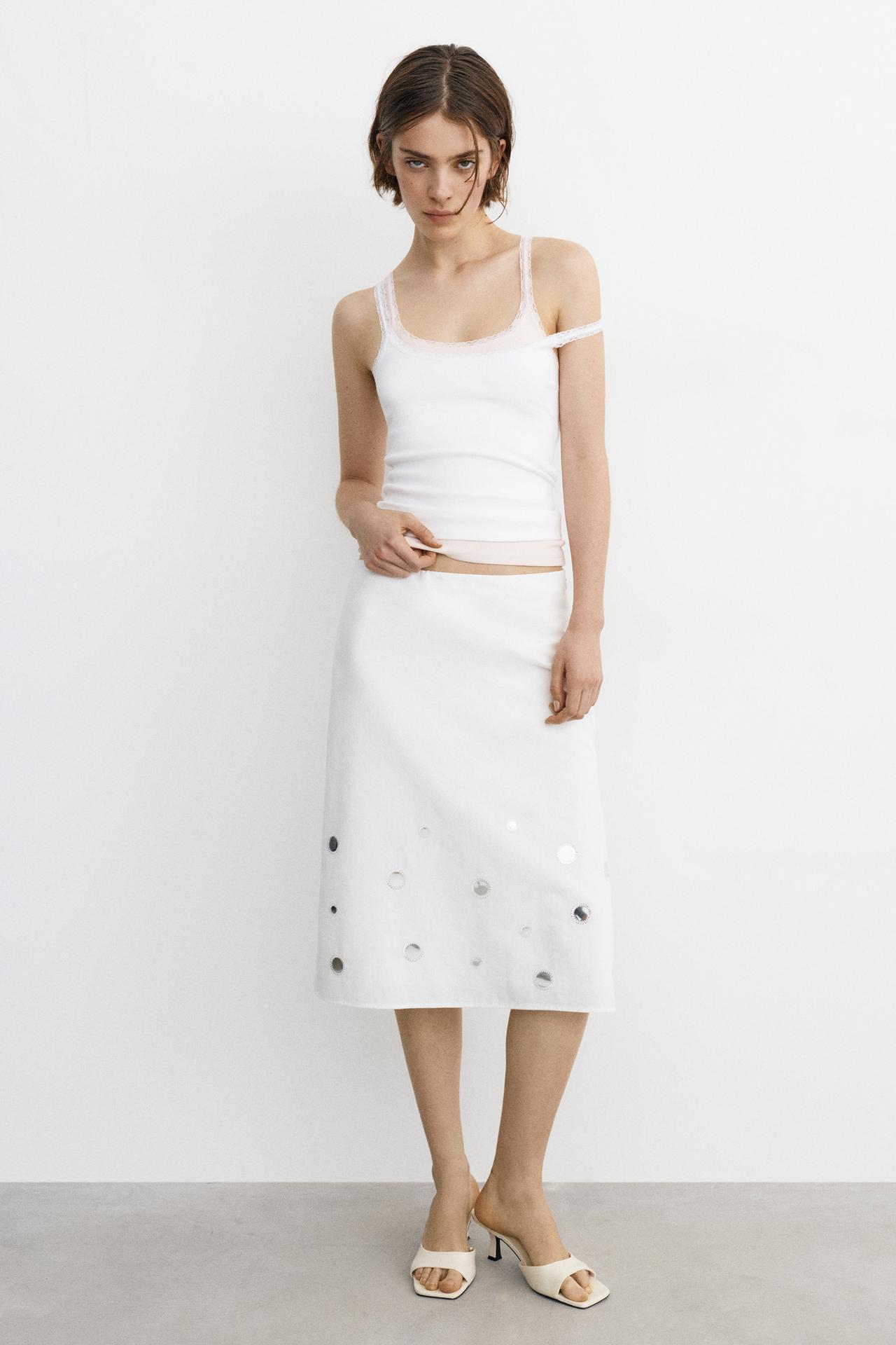 Straight mirror midi skirt — Ecru