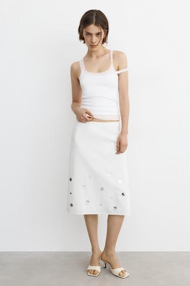 Straight mirror midi skirt — Ecru 1