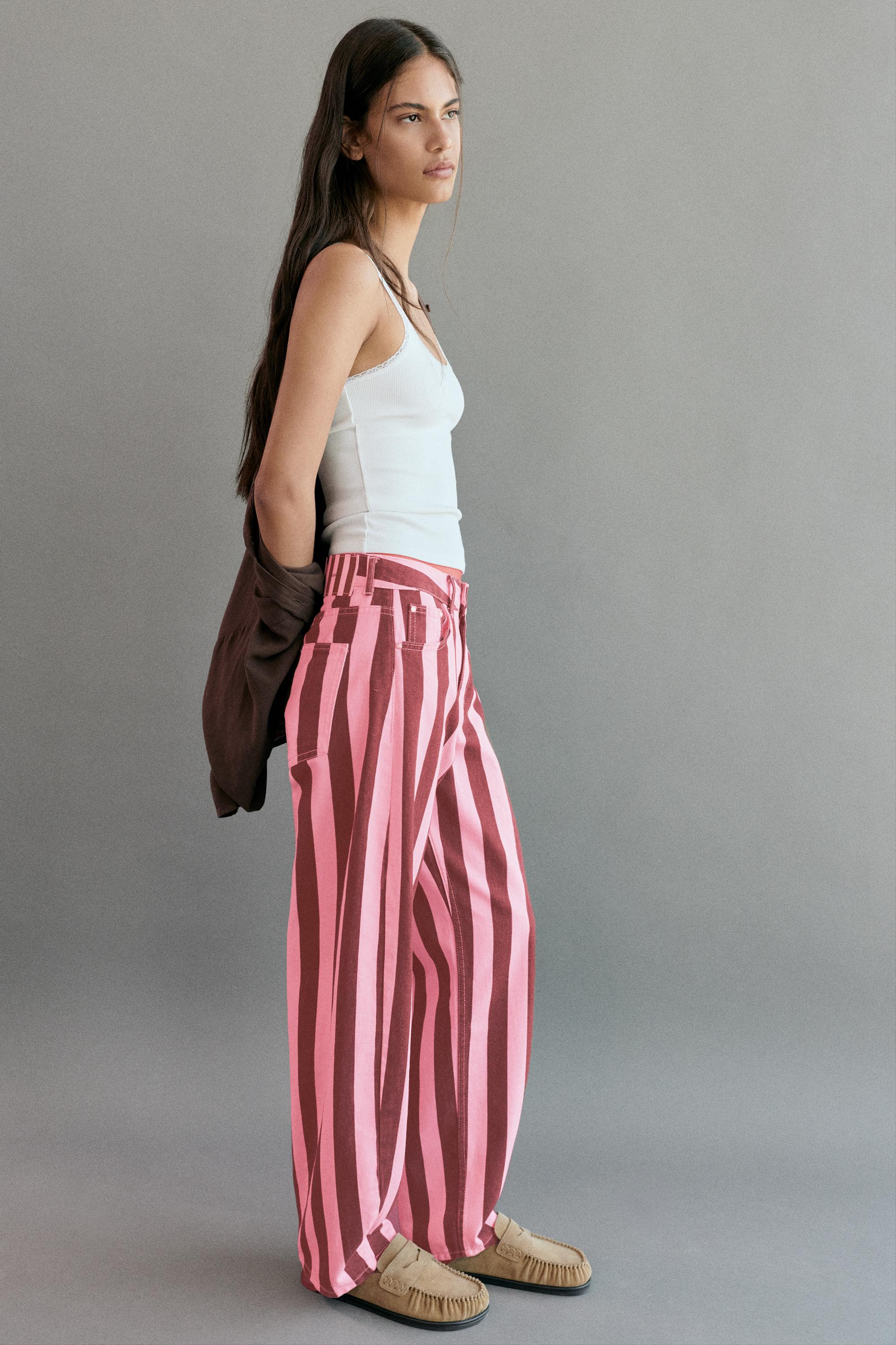 Striped barrel jeans — Pink