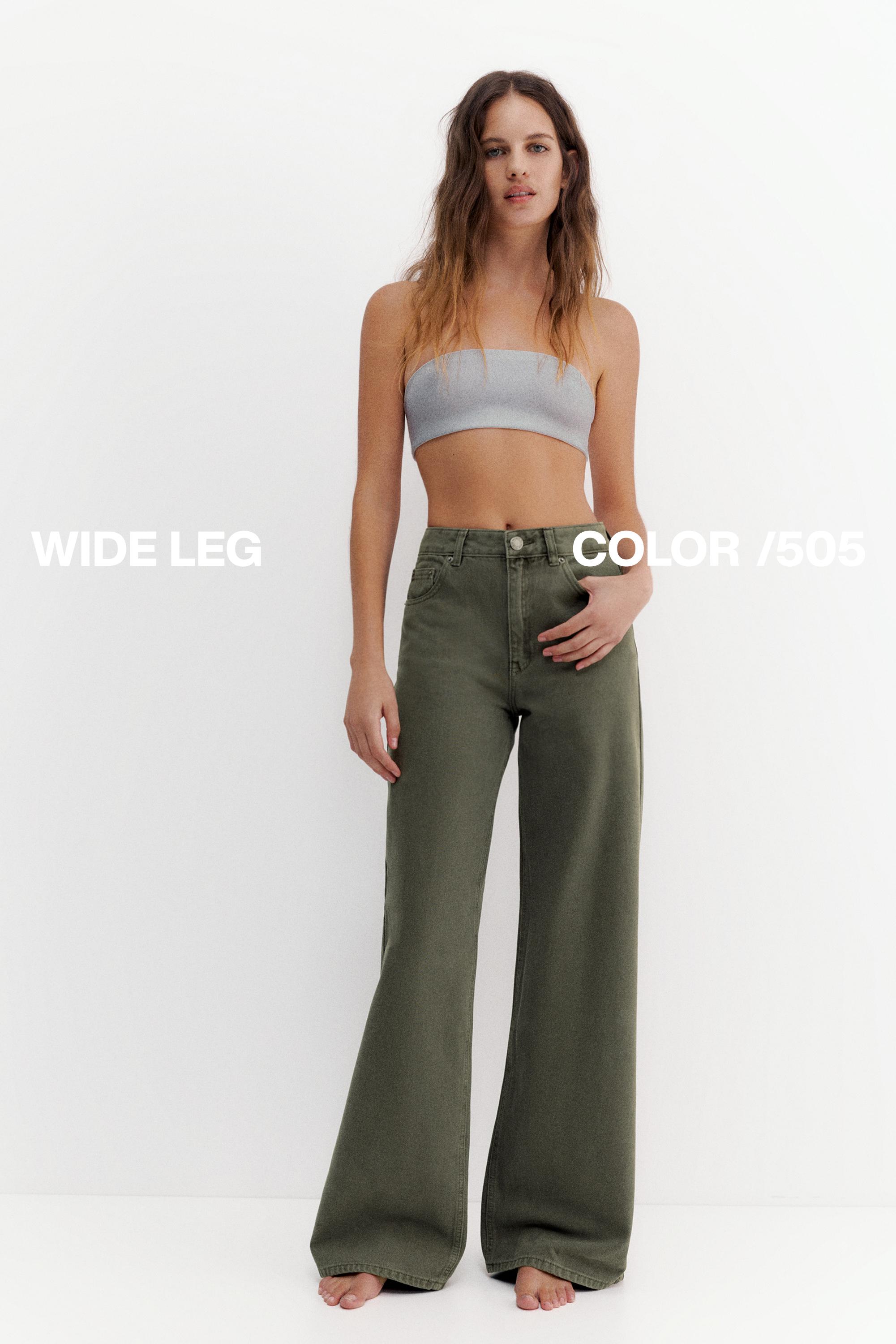 High-waist wide-leg jeans — Khaki