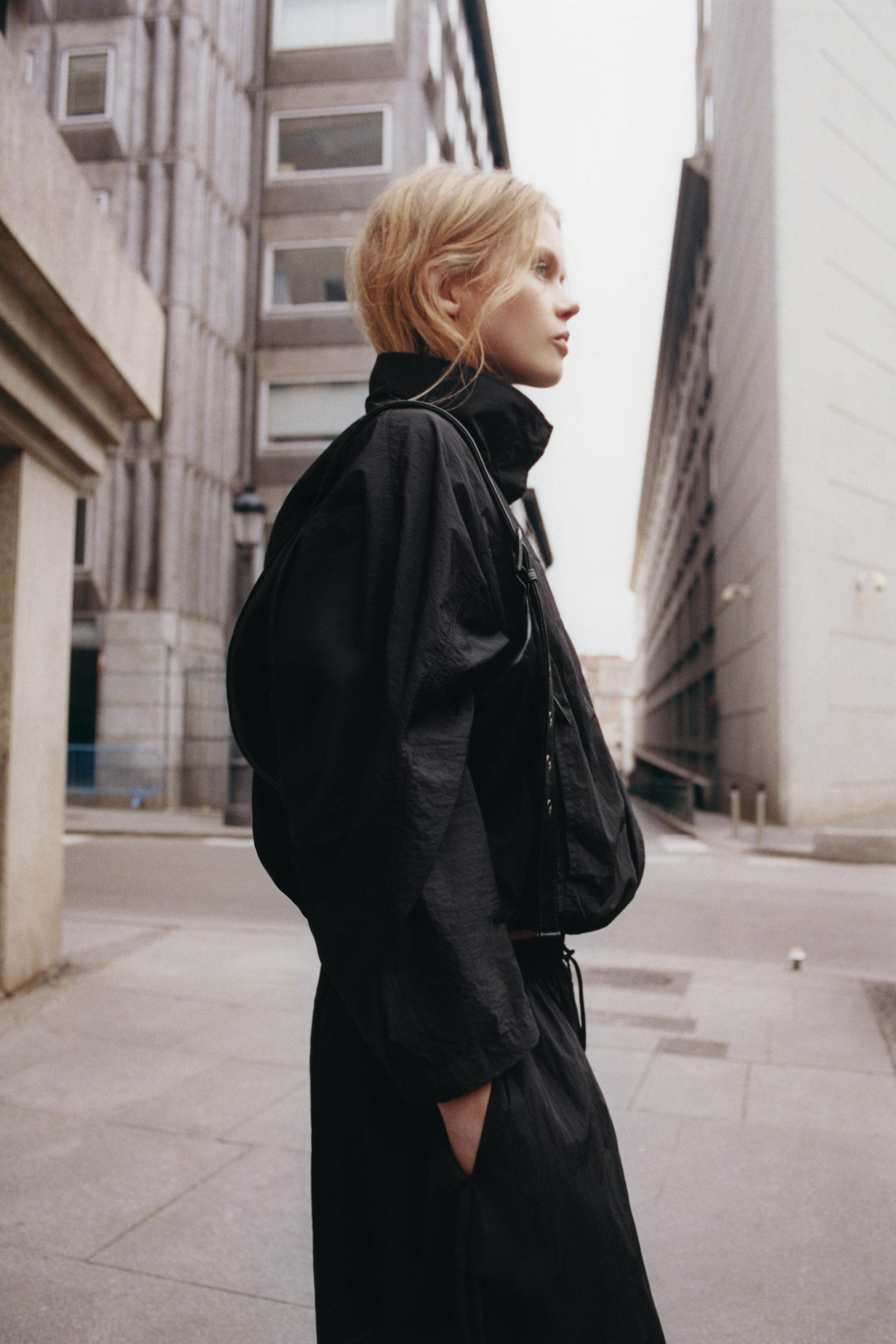 Short nylon-effect jacket — Black