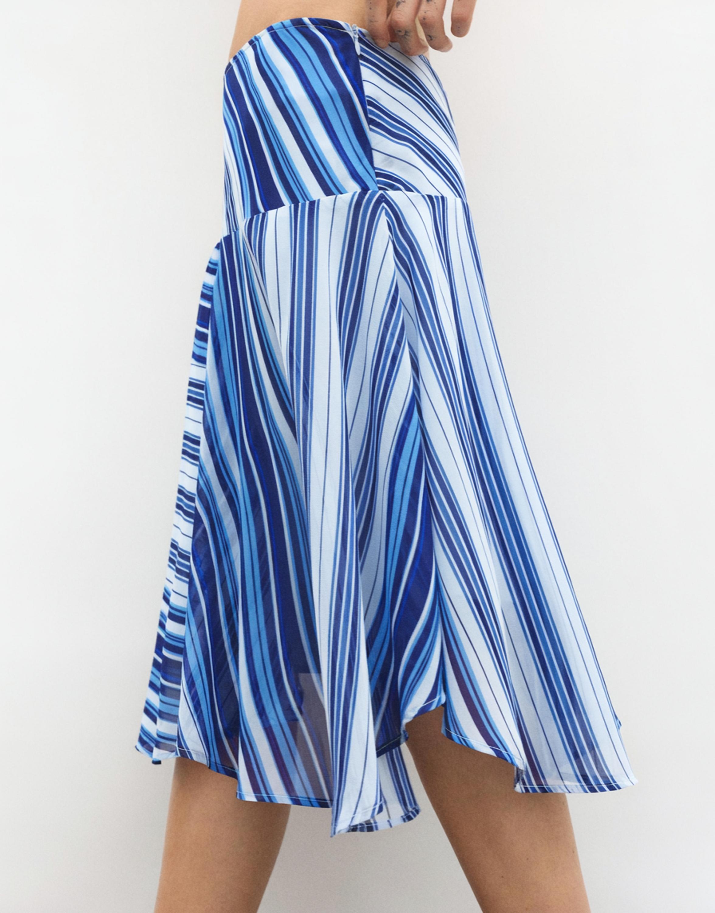 Asymmetric striped midi skirt — Deep blue