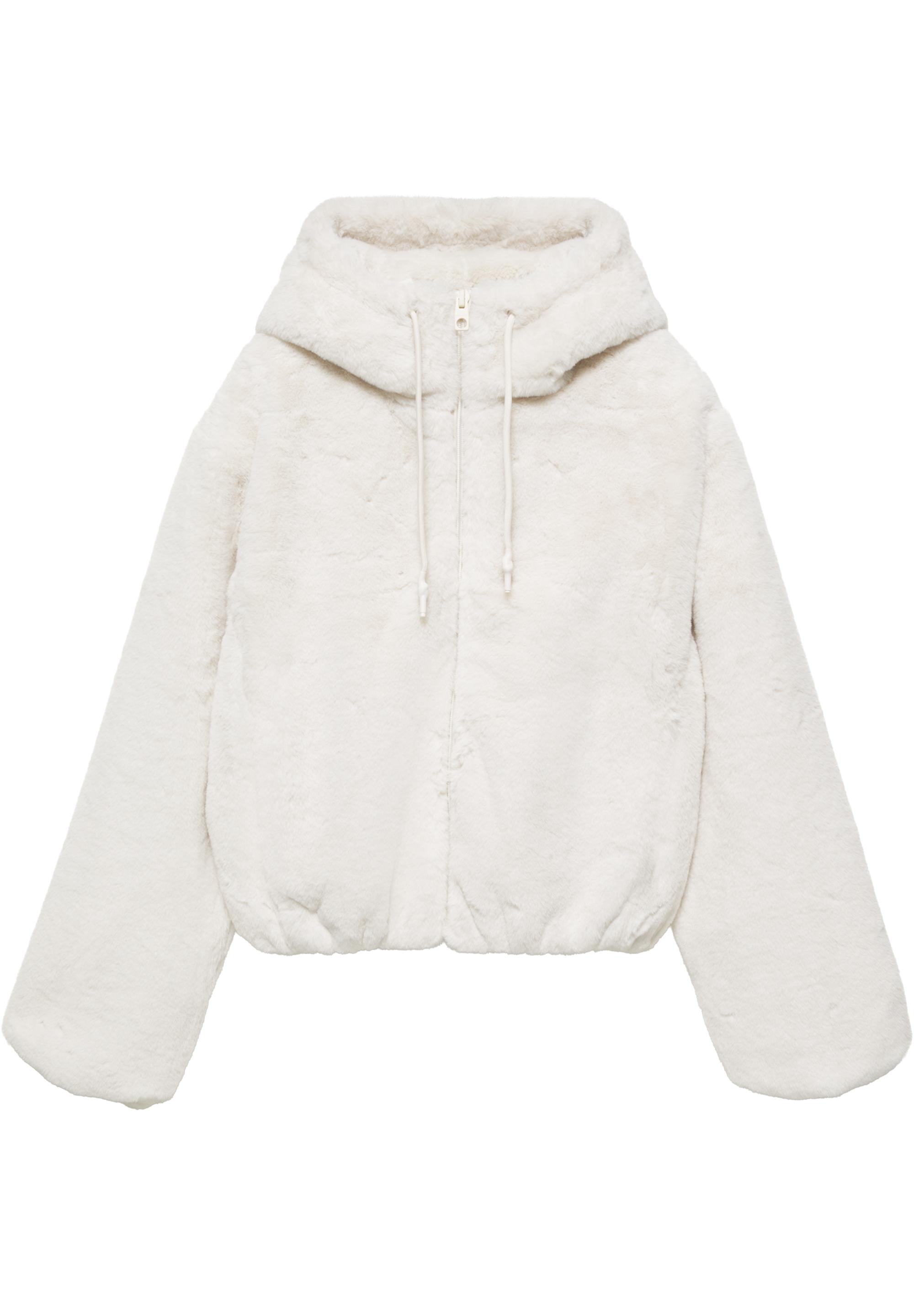 Hooded faux fur jacket — Ecru
