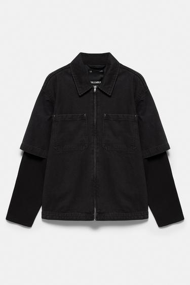 Double-sleeve denim overshirt — Faded black 6