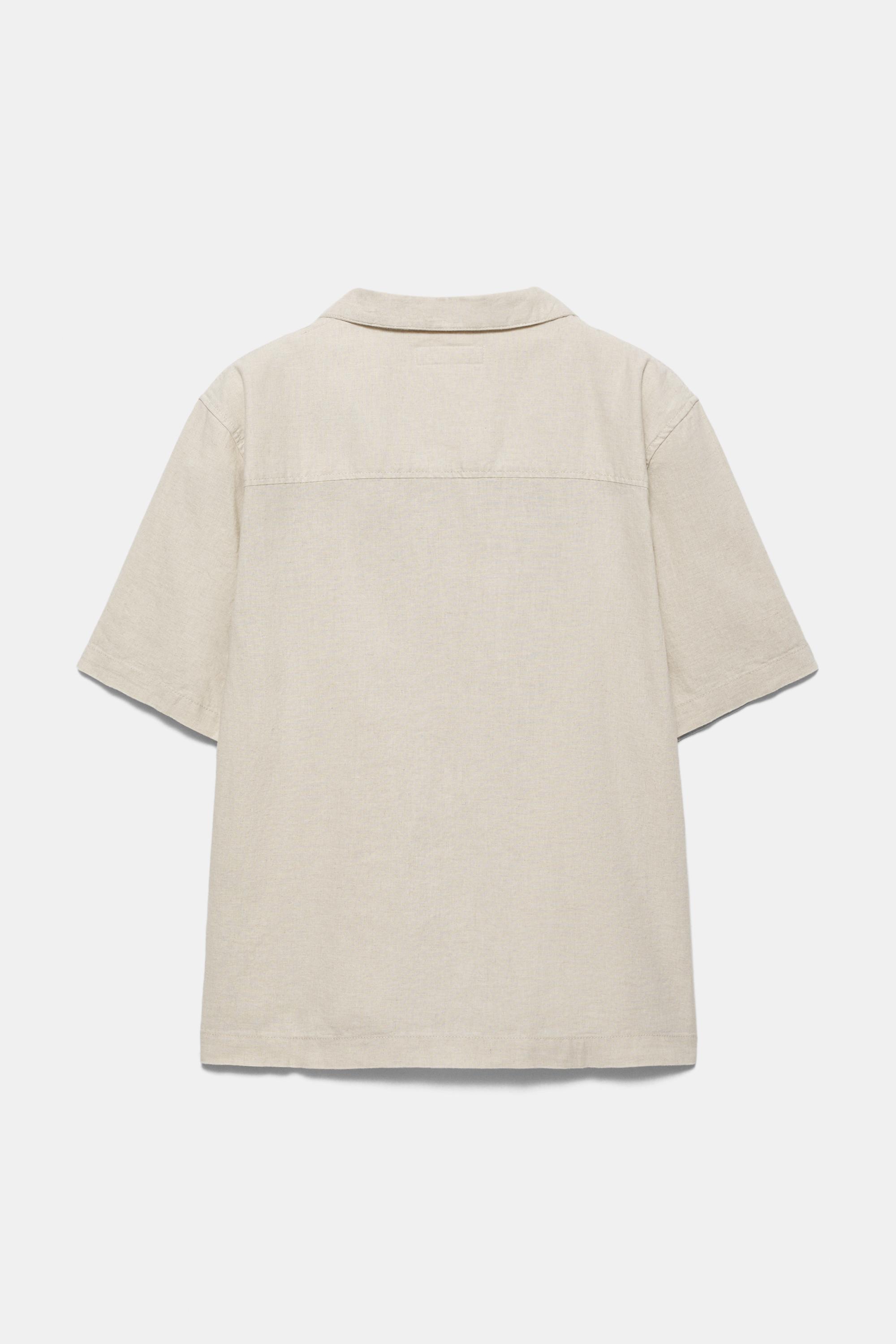 Short sleeve linen blend shirt — Beige
