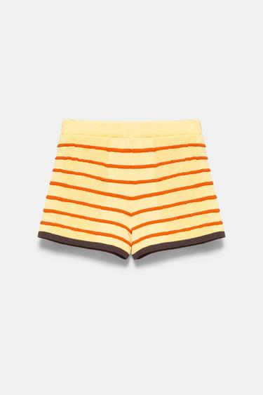 Striped knit shorts — Yellow 7