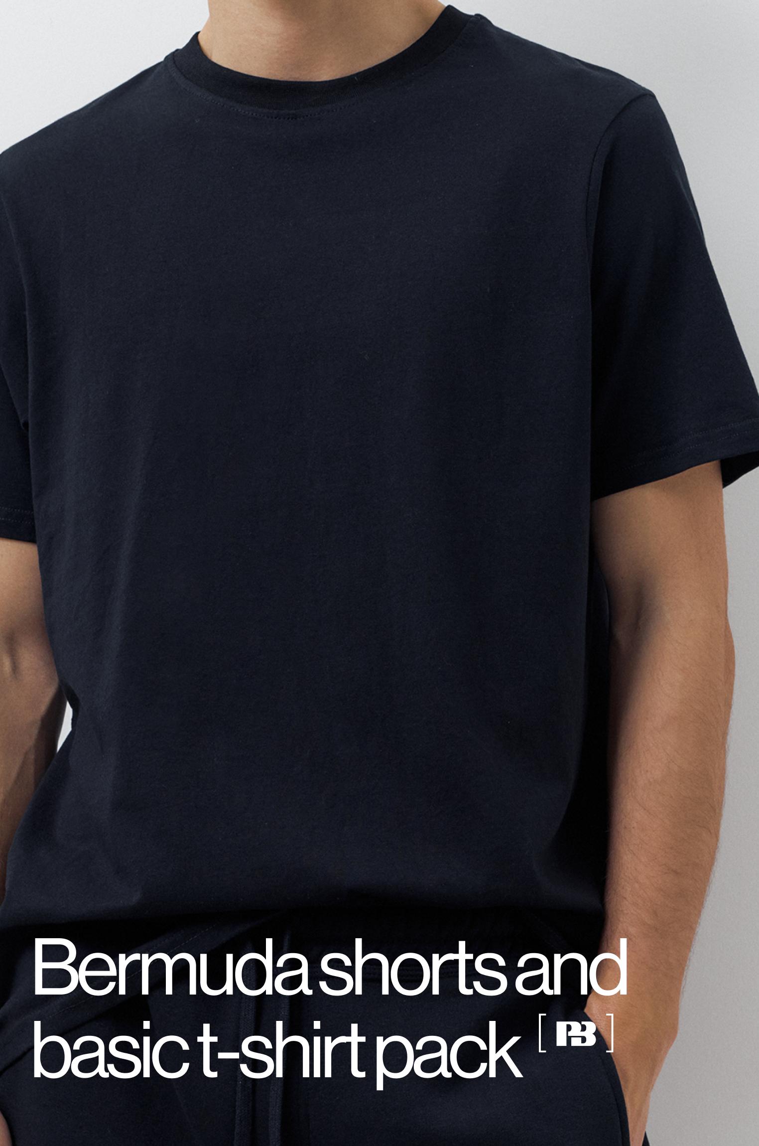 Pack of Bermuda jogger shorts and T-shirt — Black