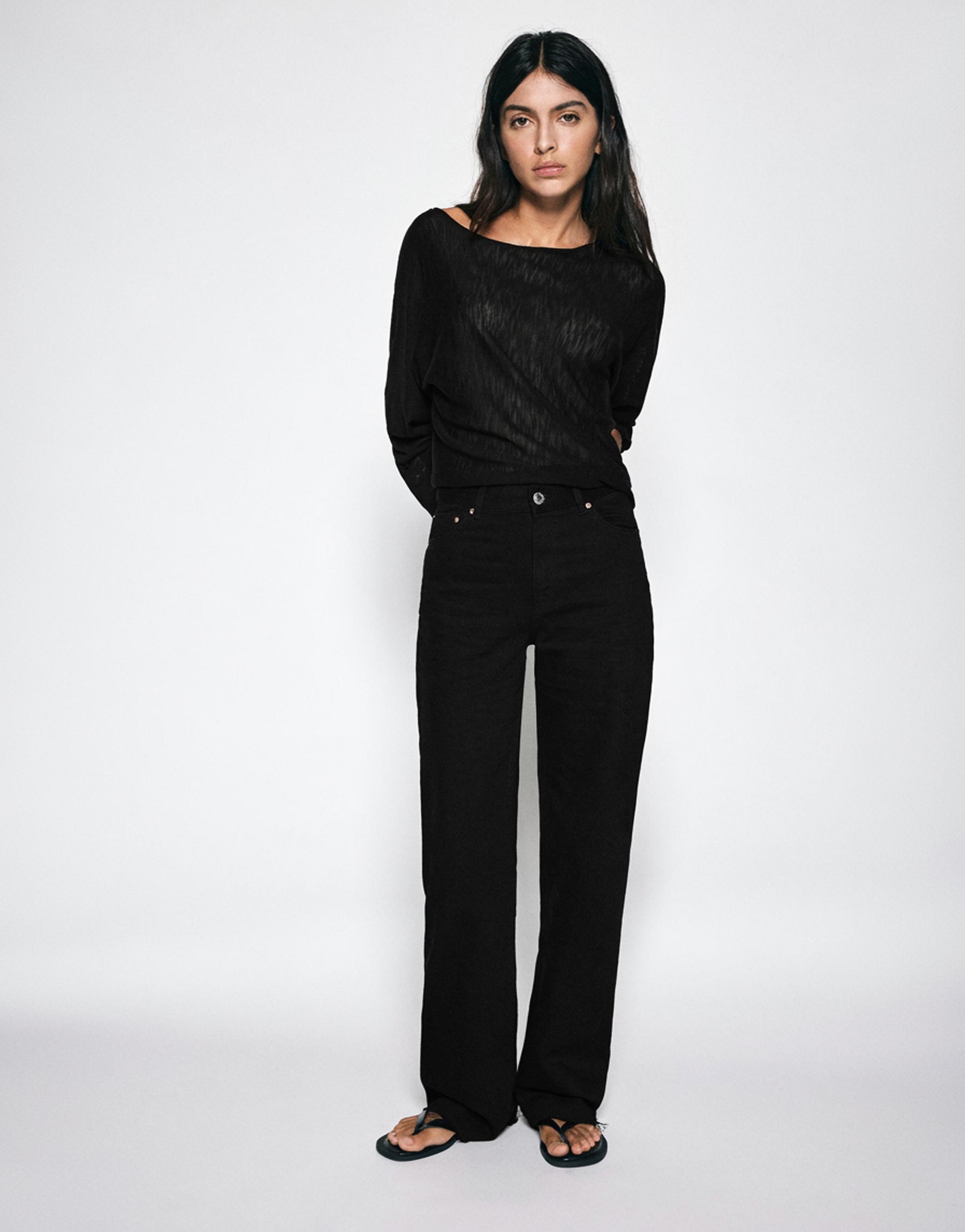 High-waist wide straight-leg jeans — Black marl