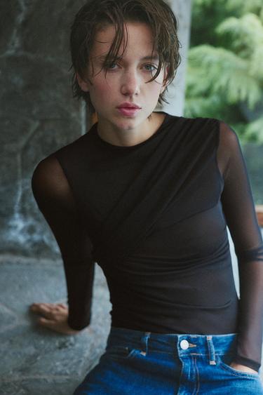 Draped tulle bodysuit — Black 1