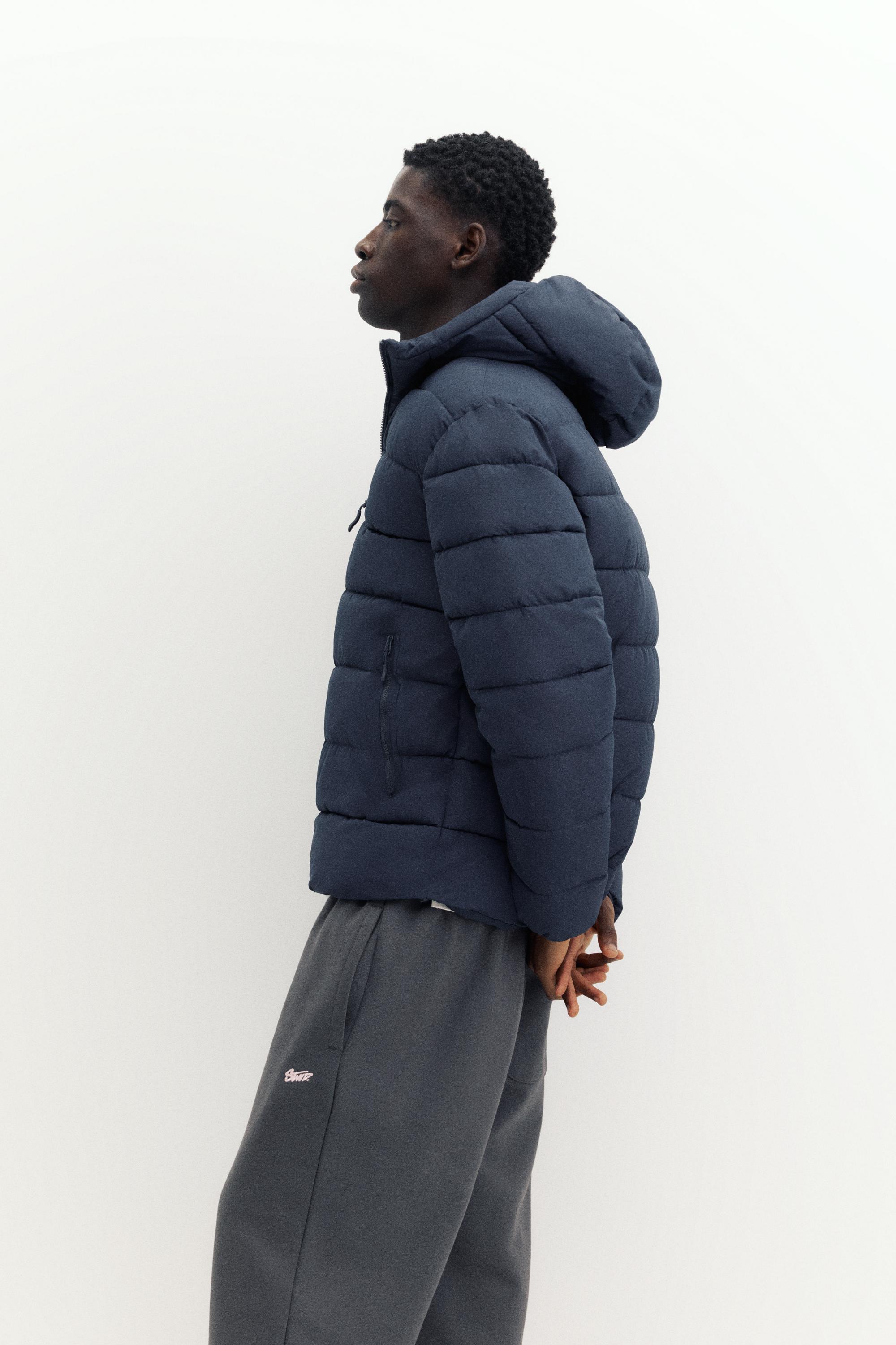 Puffer jacket with hood — Dark blue