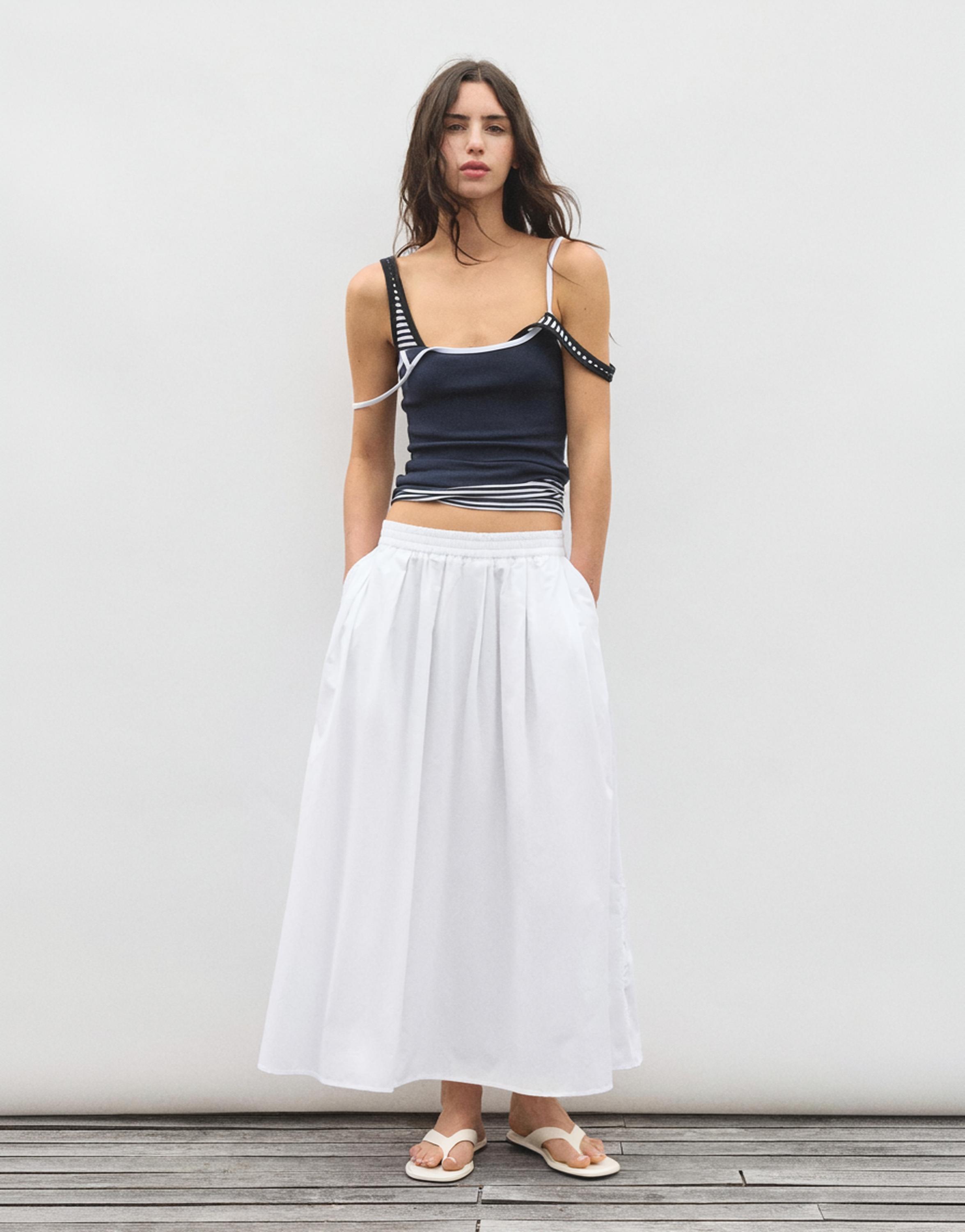 Long poplin skirt — White