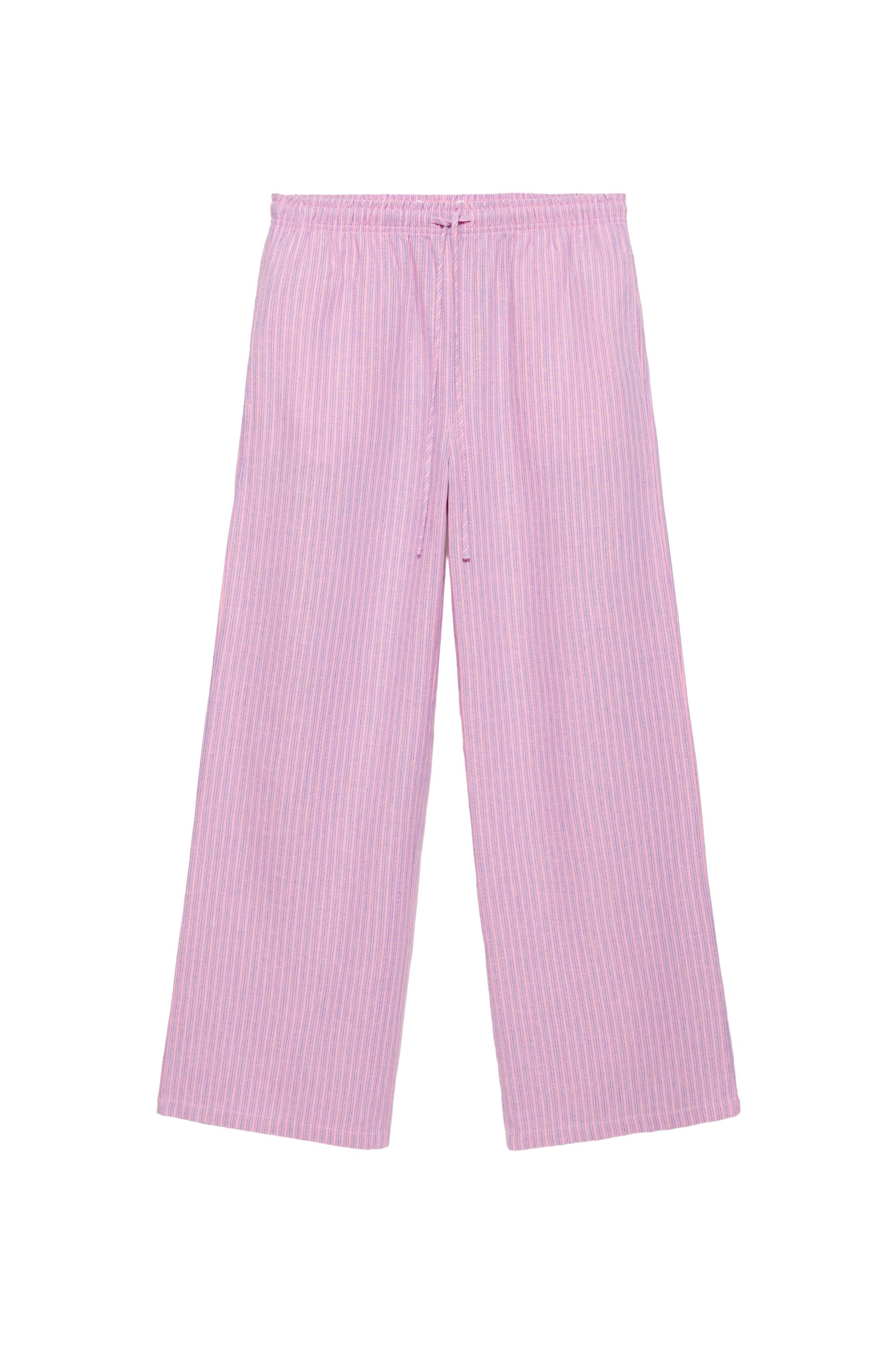Çizgili keten pijama pantolon