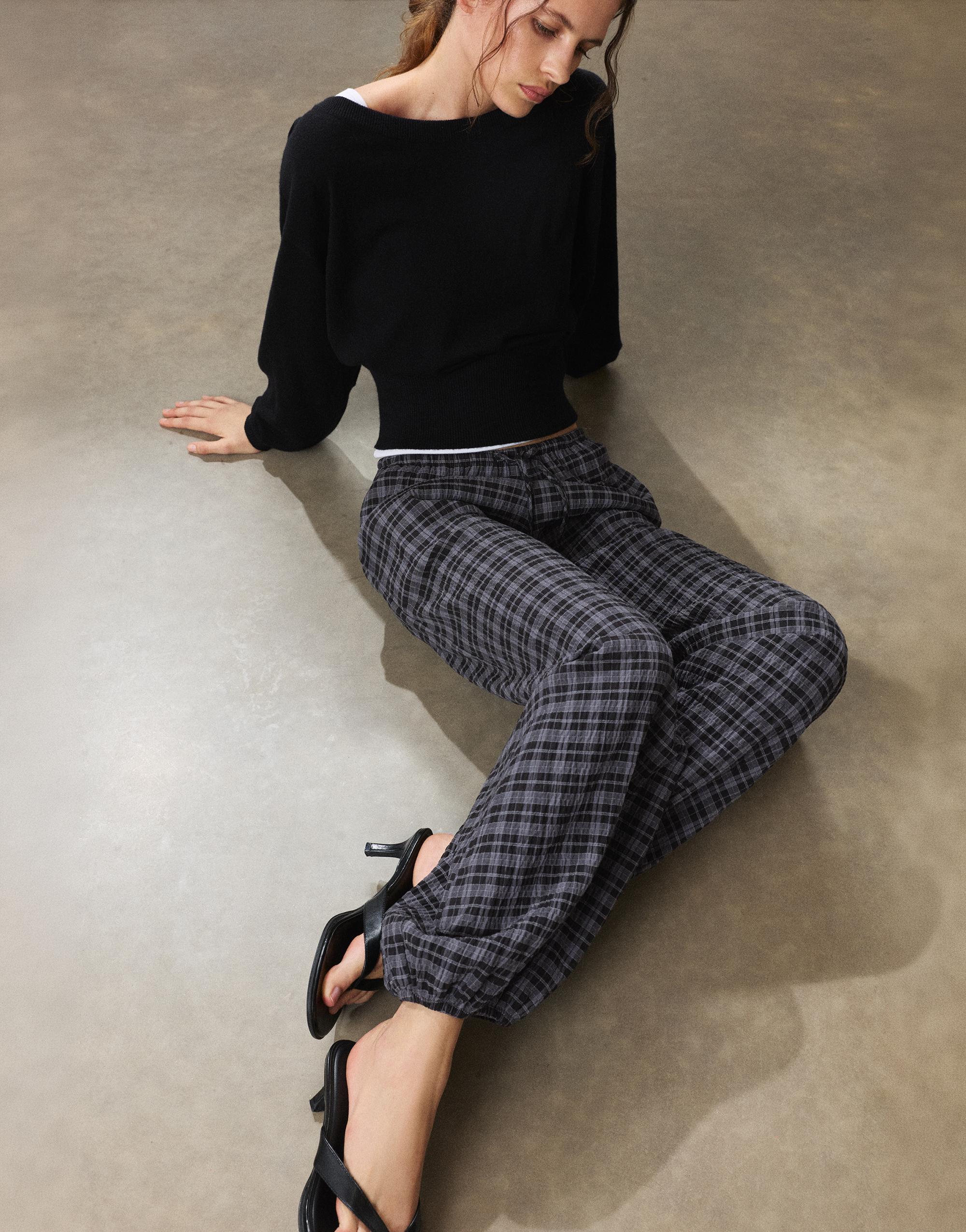 Check sarouel trousers — Anthracite grey
