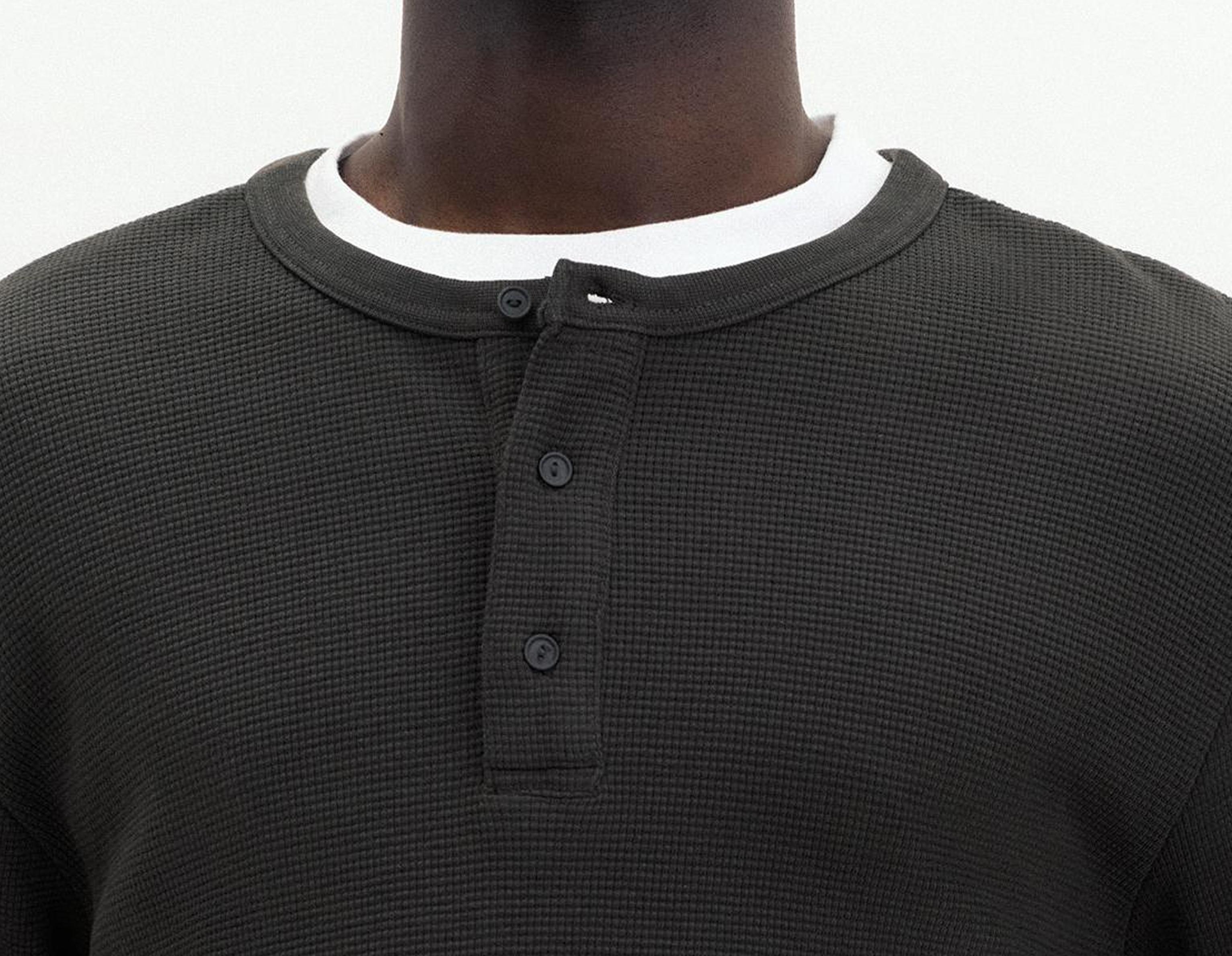 Waffle-knit long sleeve T-shirt — Anthracite grey