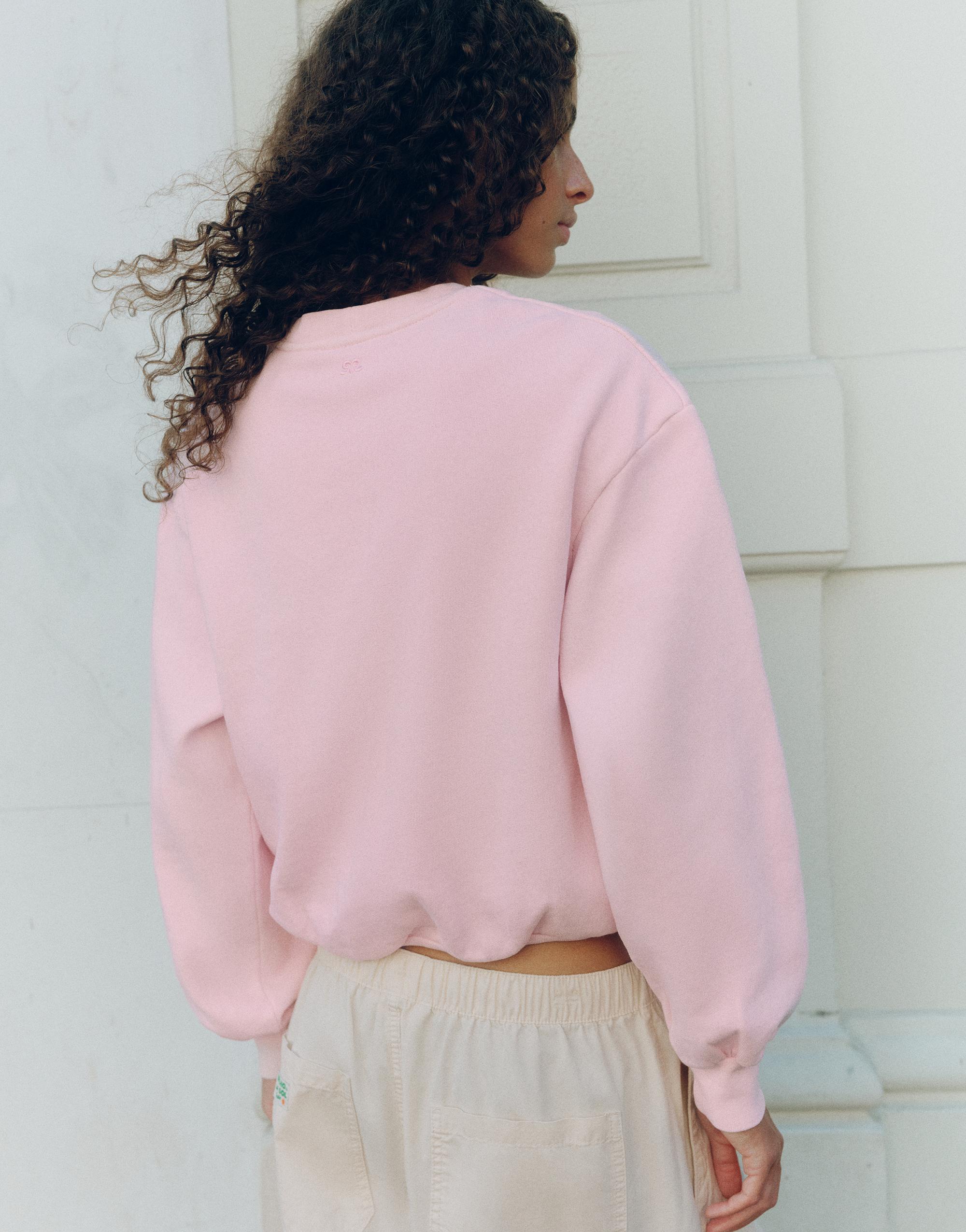 Cropped round neck sweatshirt — Pink