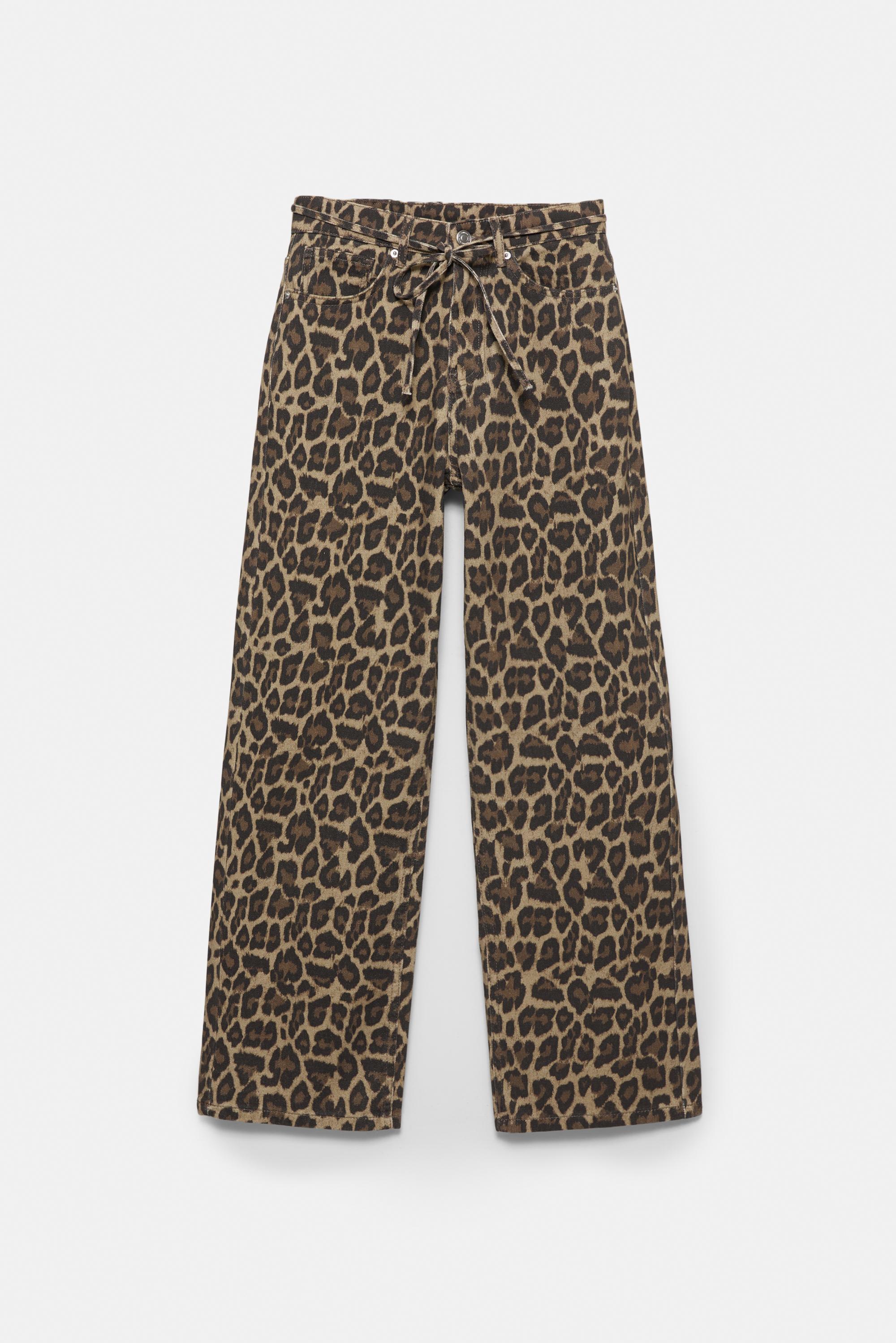Leopard print jeans with drawstring — Leopard / taupe brown