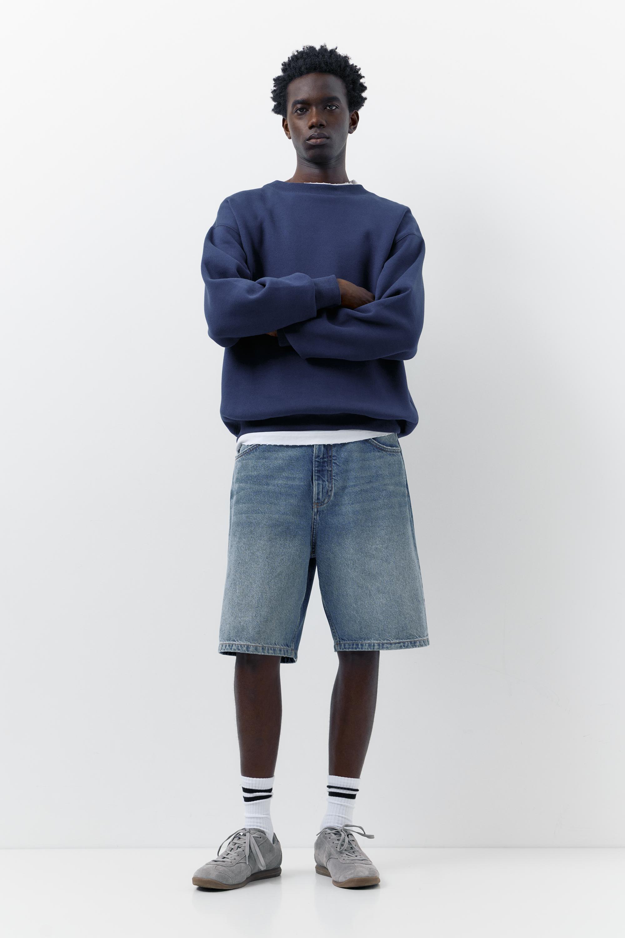 Baggy denim Bermuda shorts — Medium blue