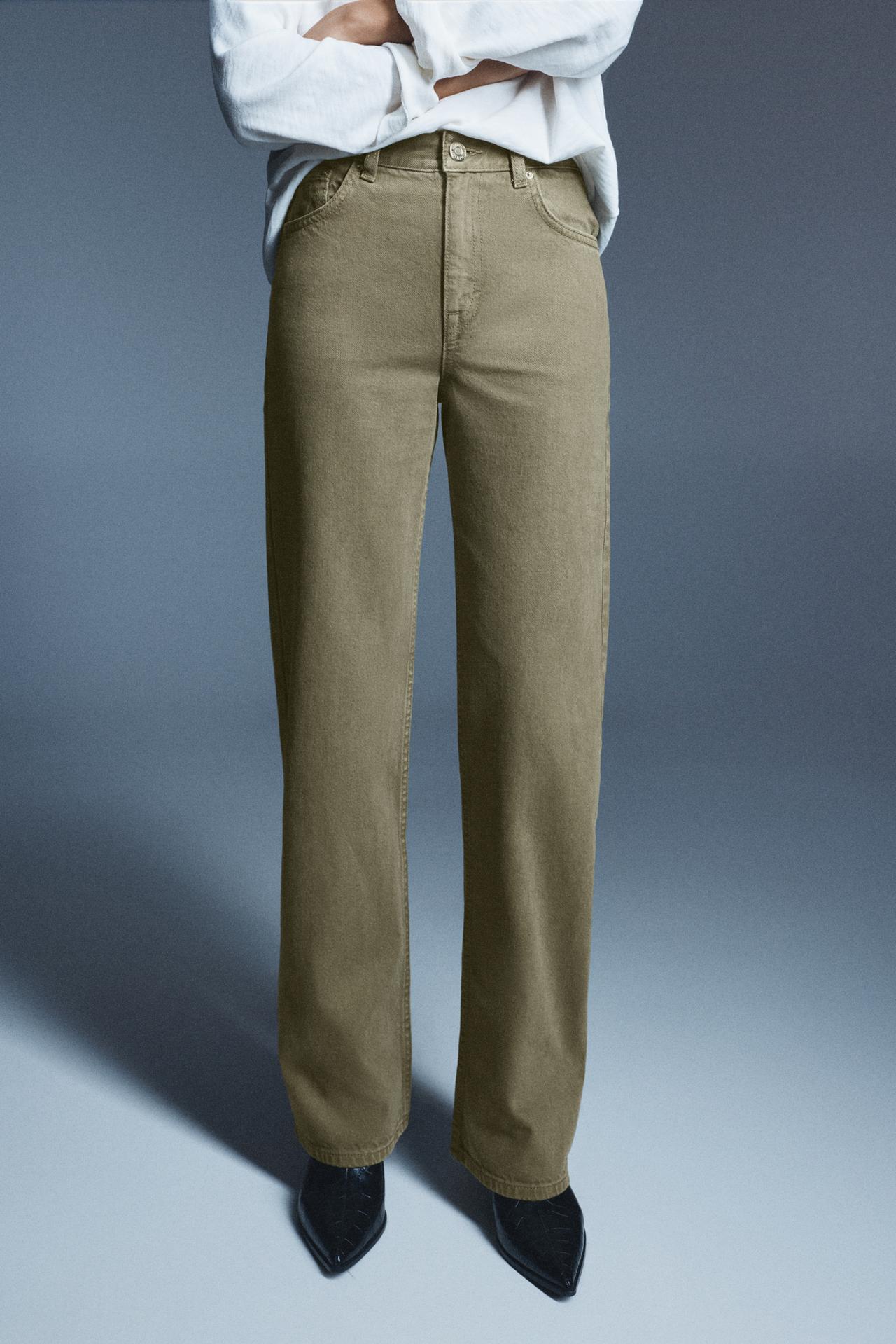High-waist wide straight-leg jeans — Khaki