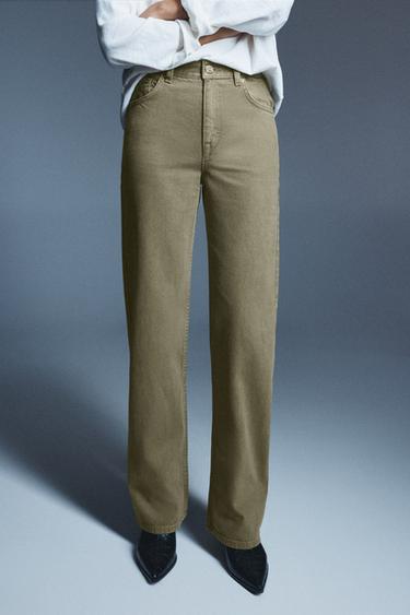 High-waist wide straight-leg jeans — Khaki 4