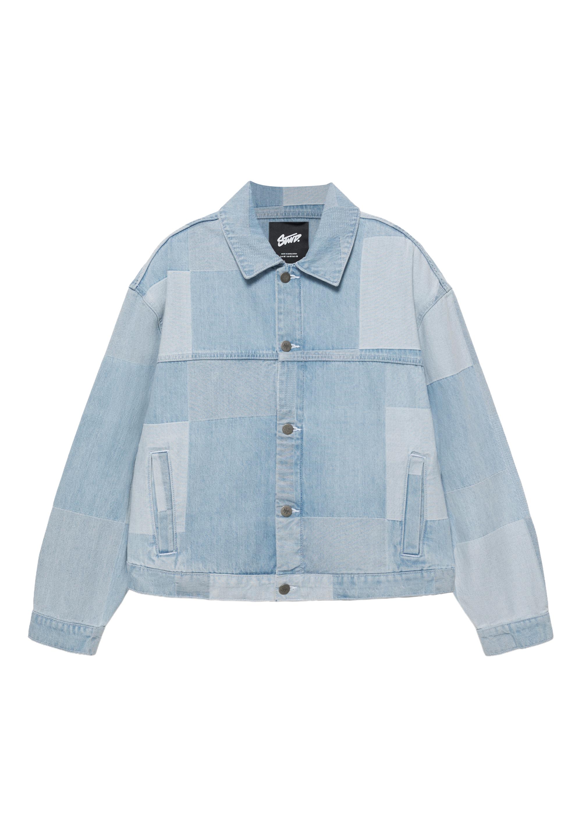 Patchwork kareli denim ceket - Görsel 5