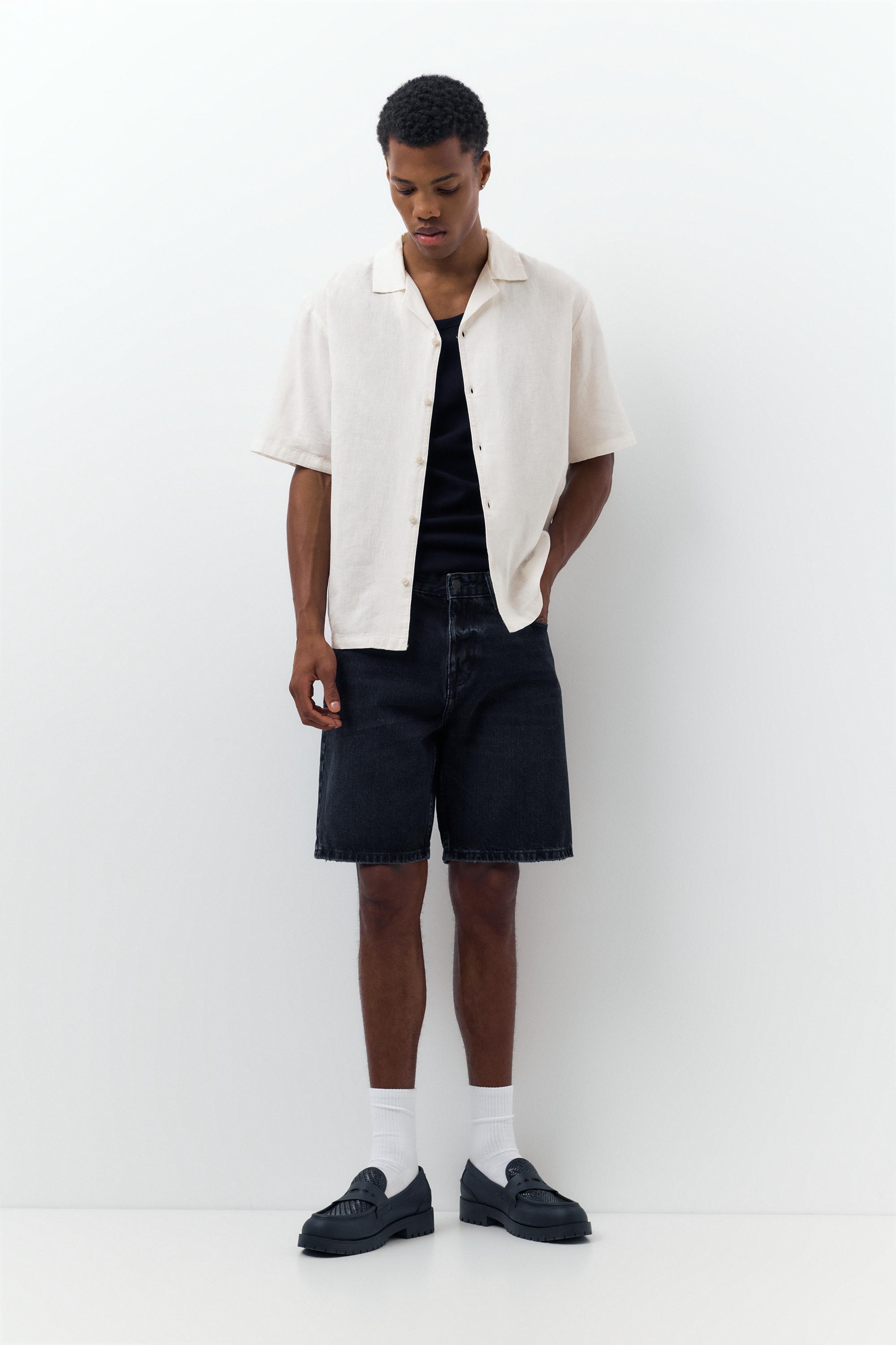 Short sleeve linen blend shirt — Off white