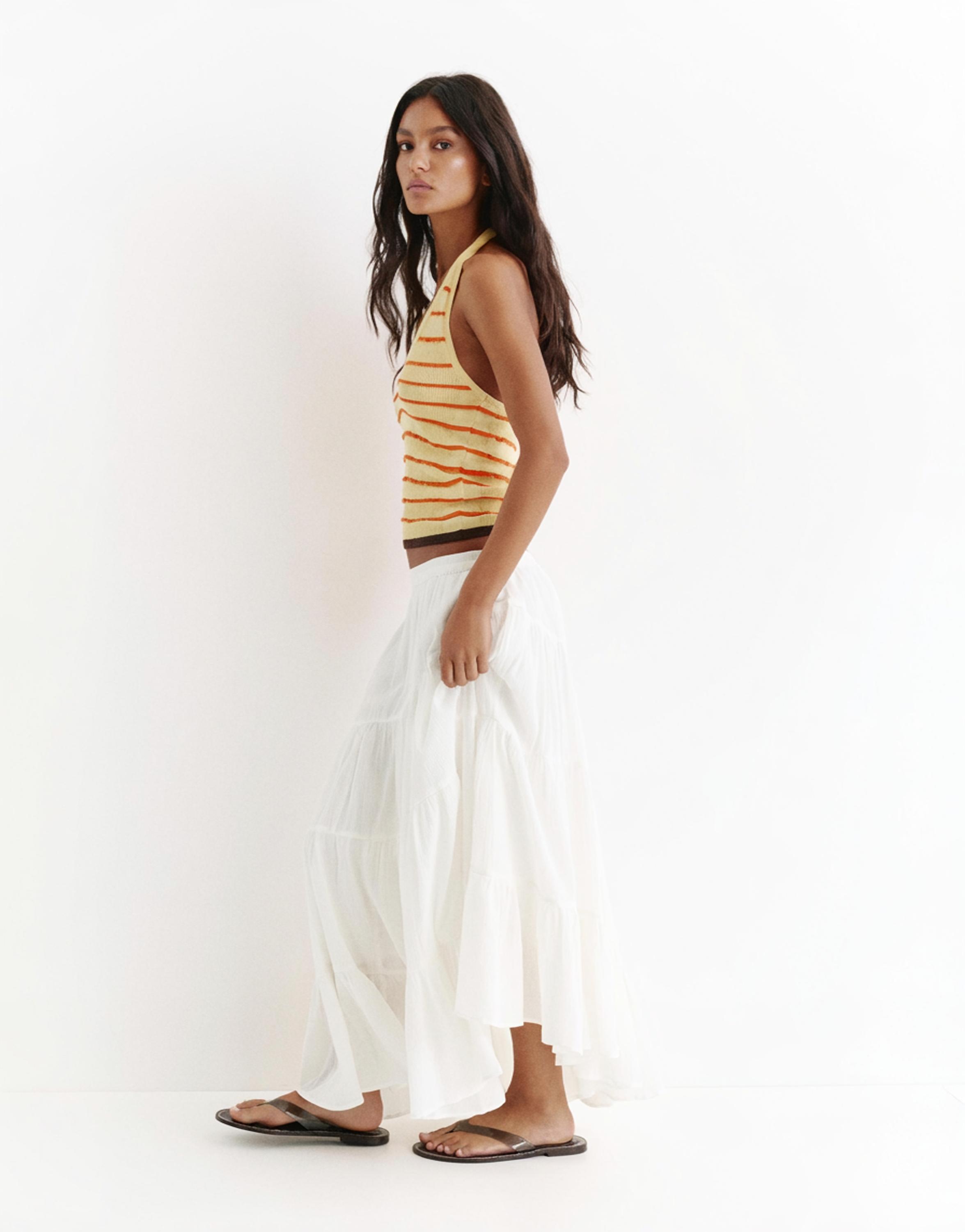 White asymmetric midi skirt — White