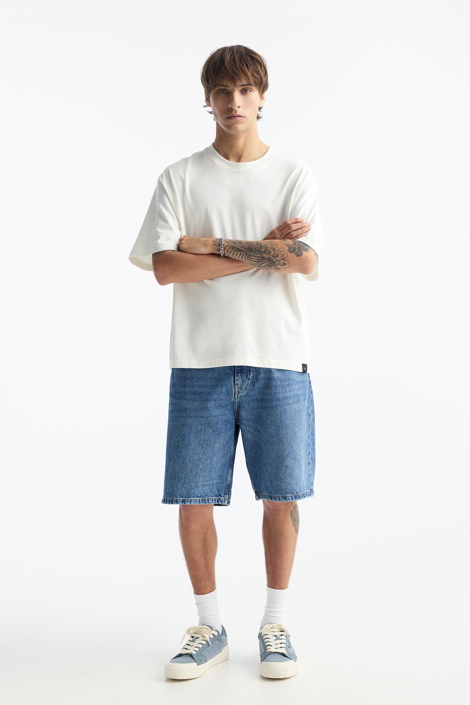 Baggy denim Bermuda shorts — Medium blue