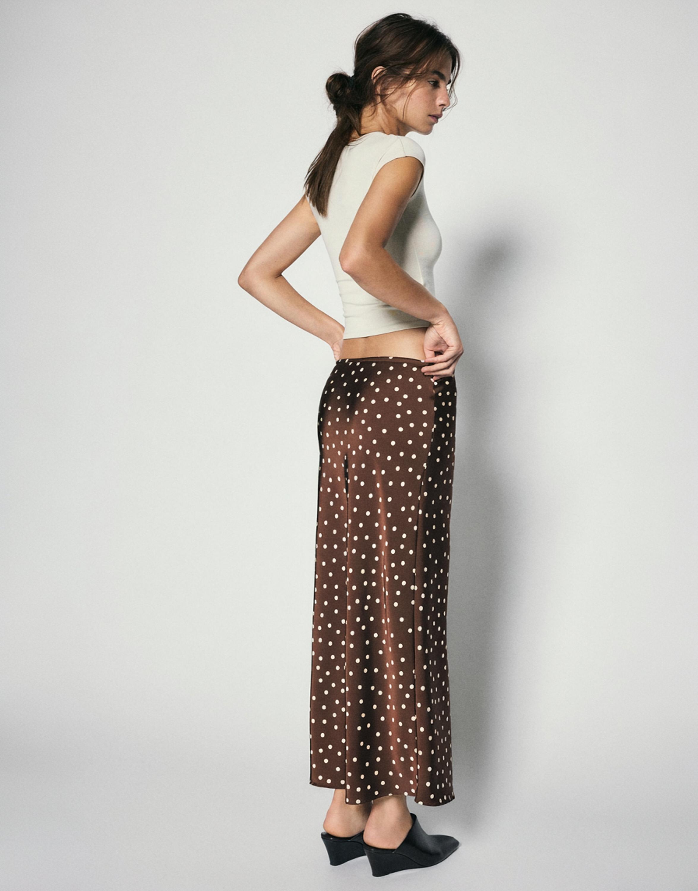 Satin drawstring midi skirt — Print 1