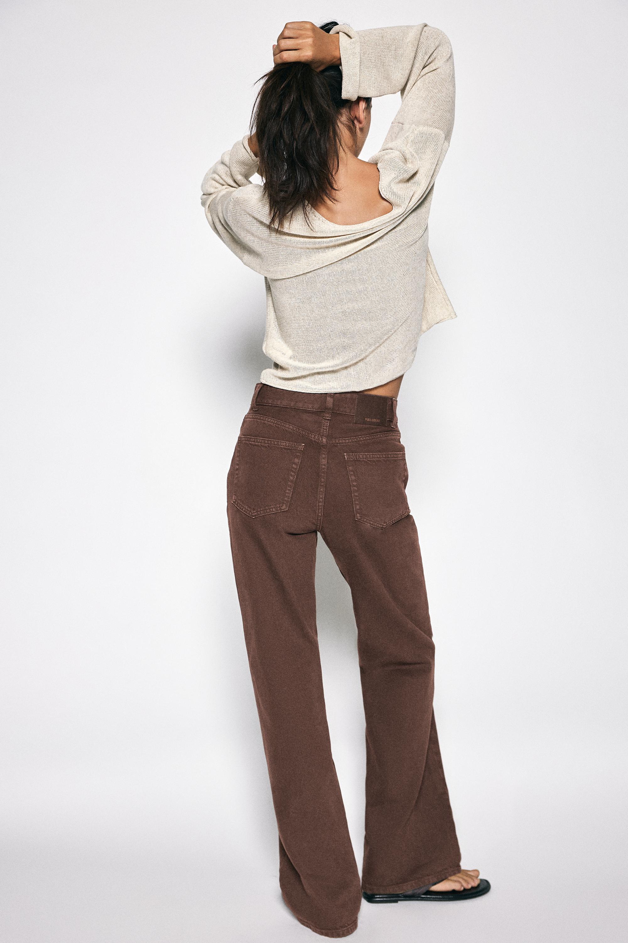 High-waist wide straight-leg jeans — Brown