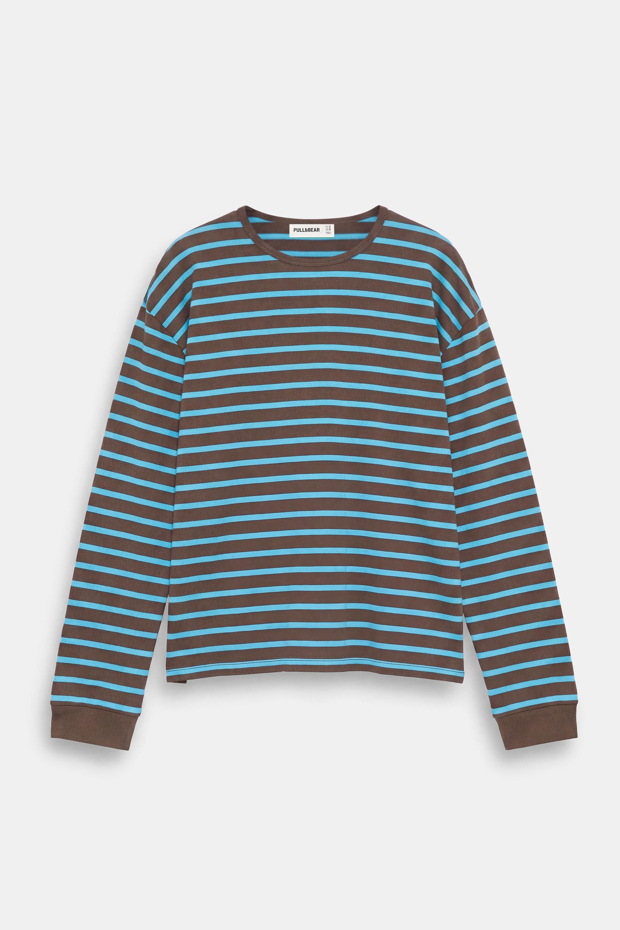 Oversize long sleeve striped T-shirt — Brown