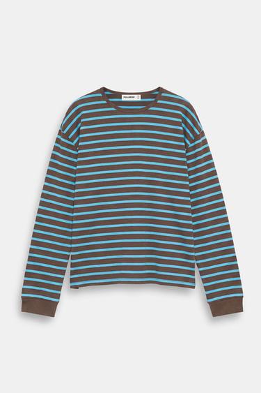 Oversize long sleeve striped T-shirt — Brown 6