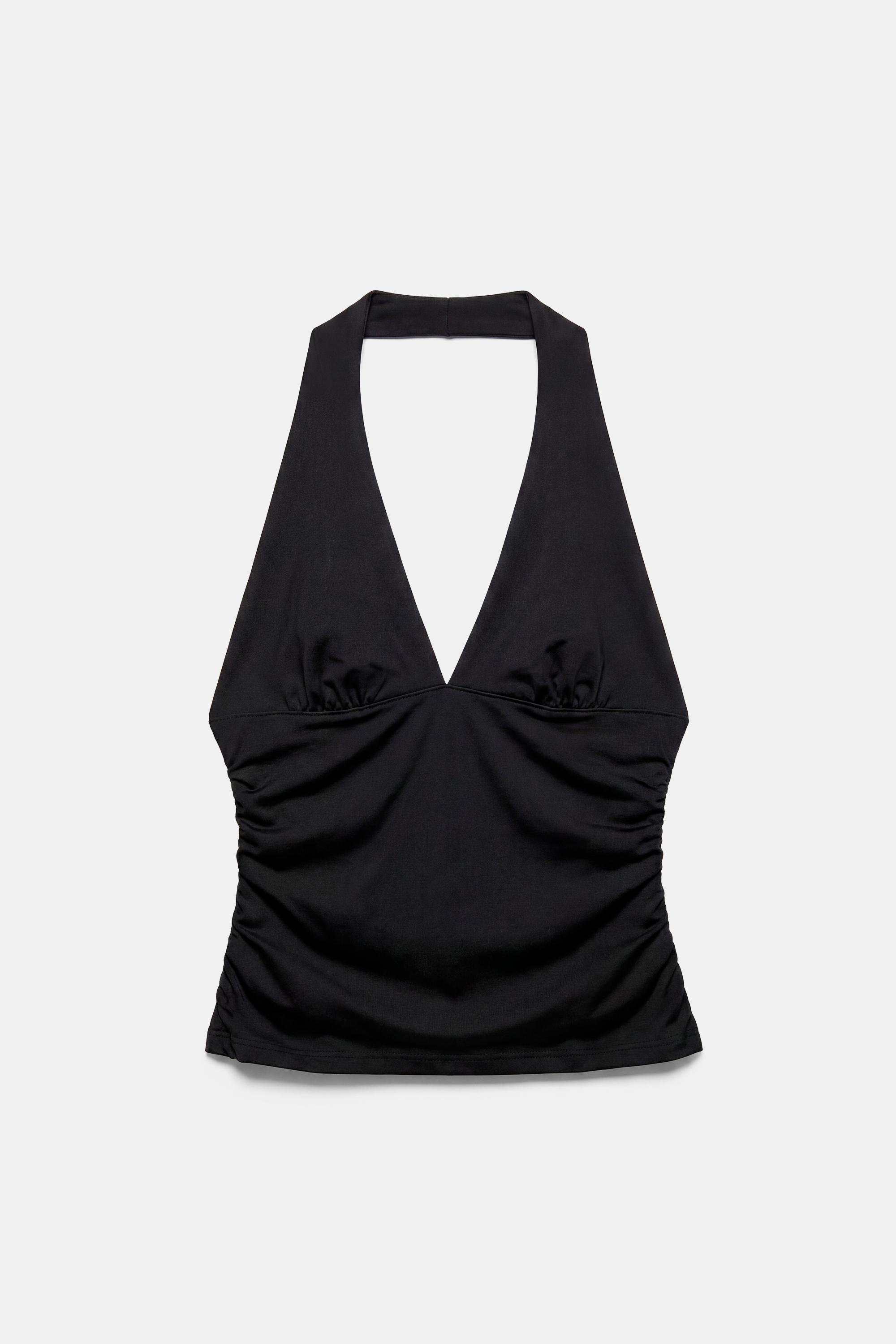 Halter neck top with gathering — Black
