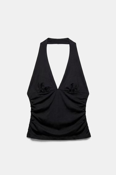 Halter neck top with gathering — Black 5