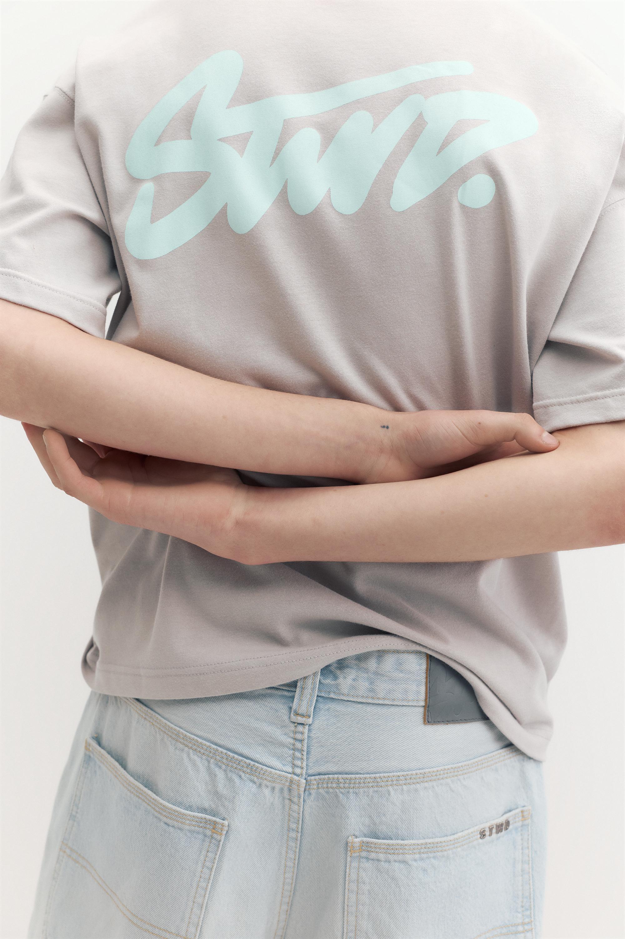 Boxy STWD logo T-shirt — Pearl grey