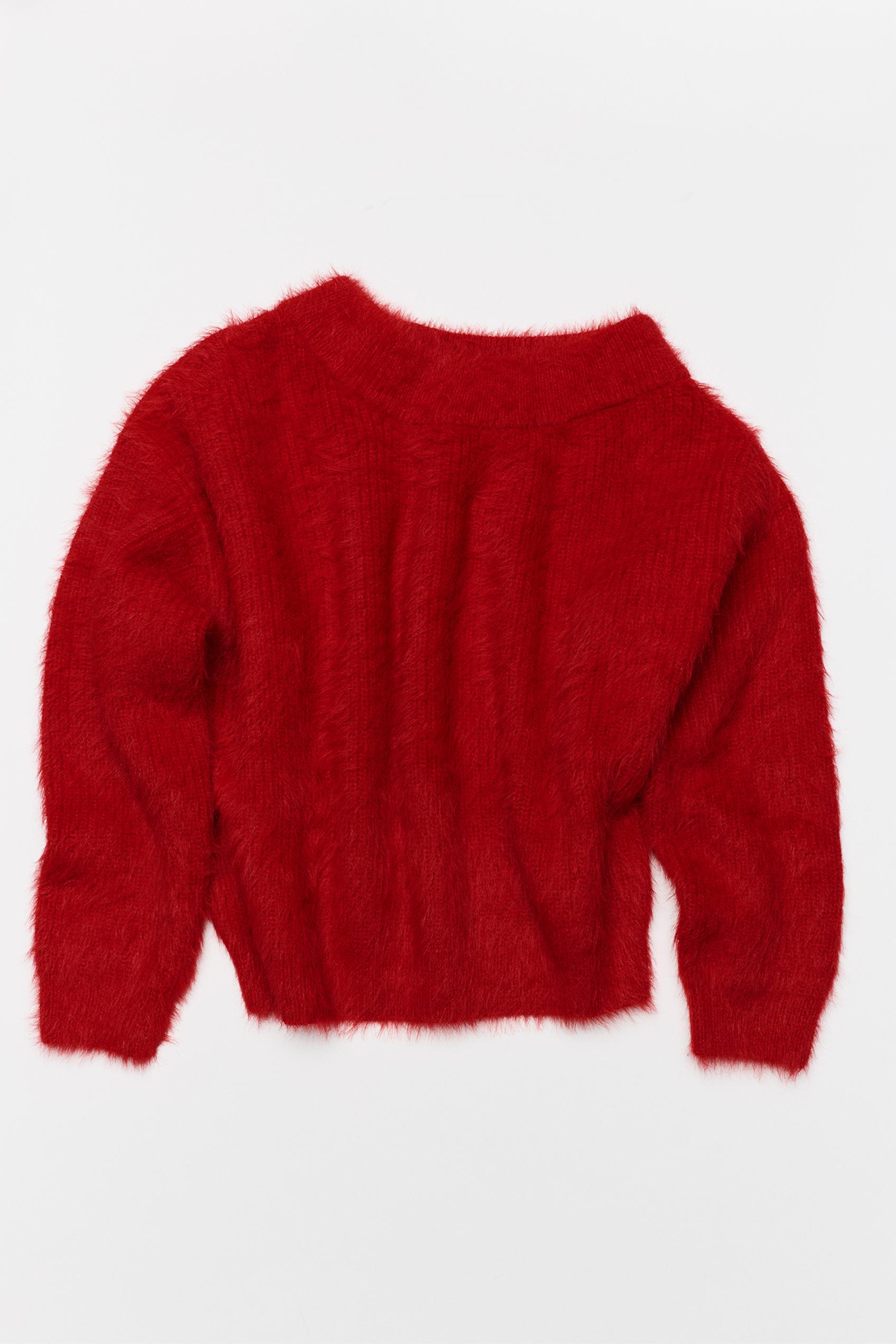 Asymmetric faux fur sweater — Red