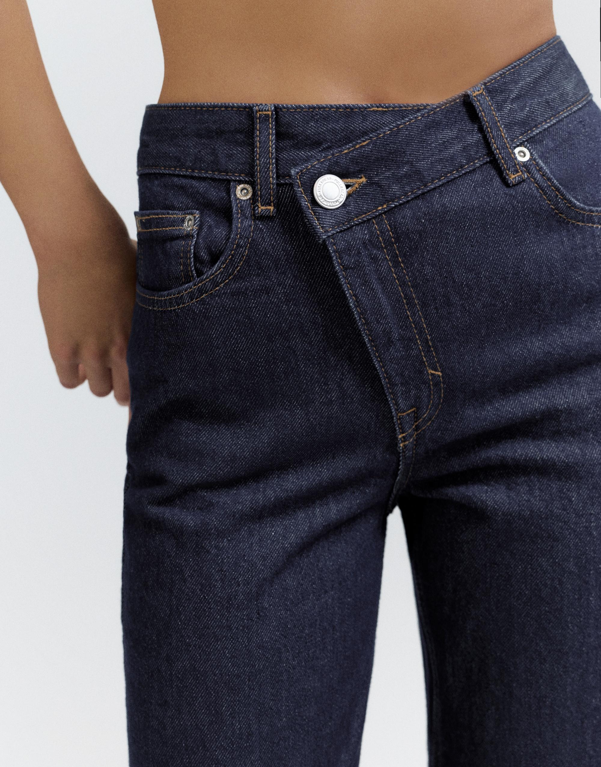 Straight-leg jeans with crossover waistband — Navy