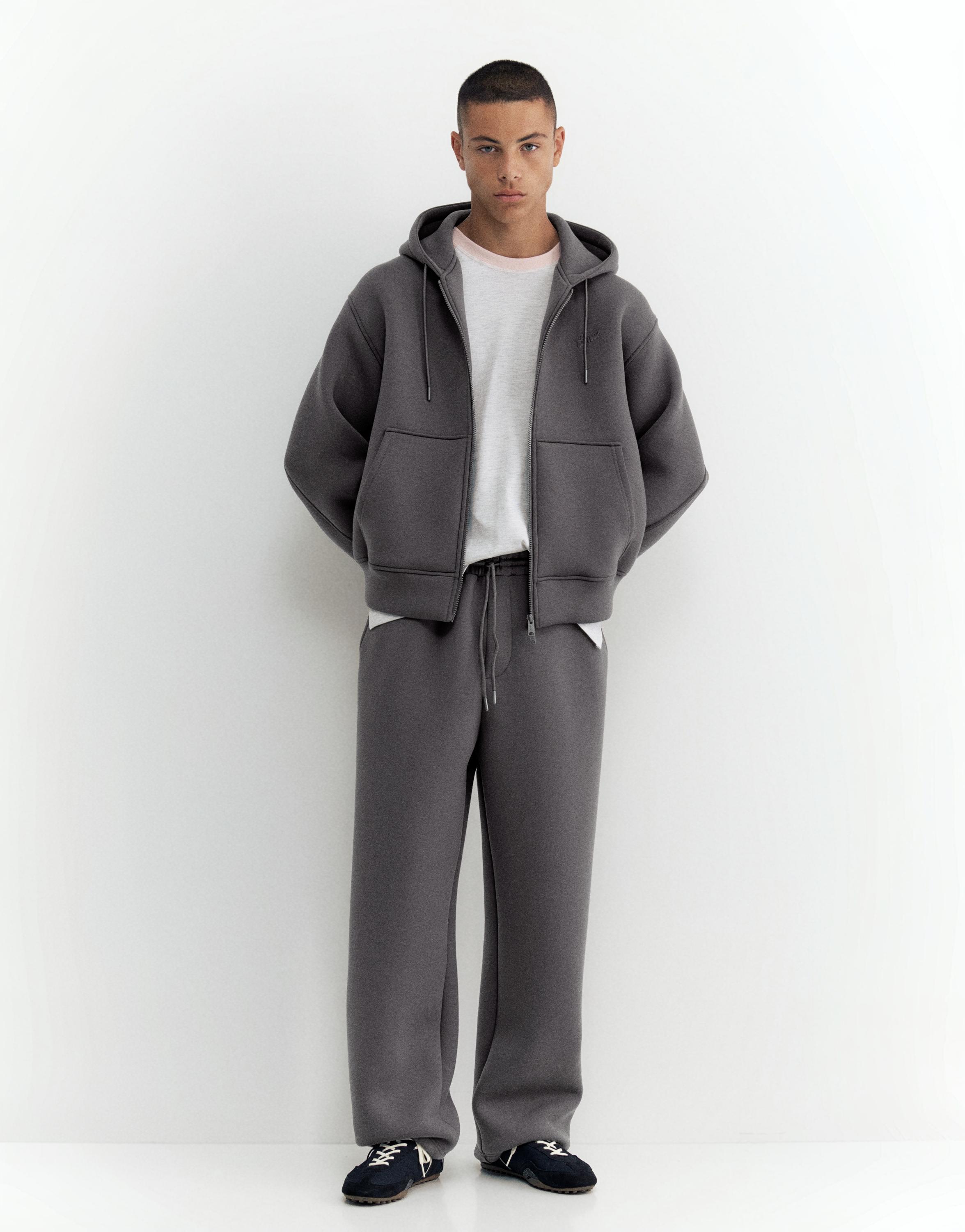 Neoprene-effect baggy trousers — Anthracite grey
